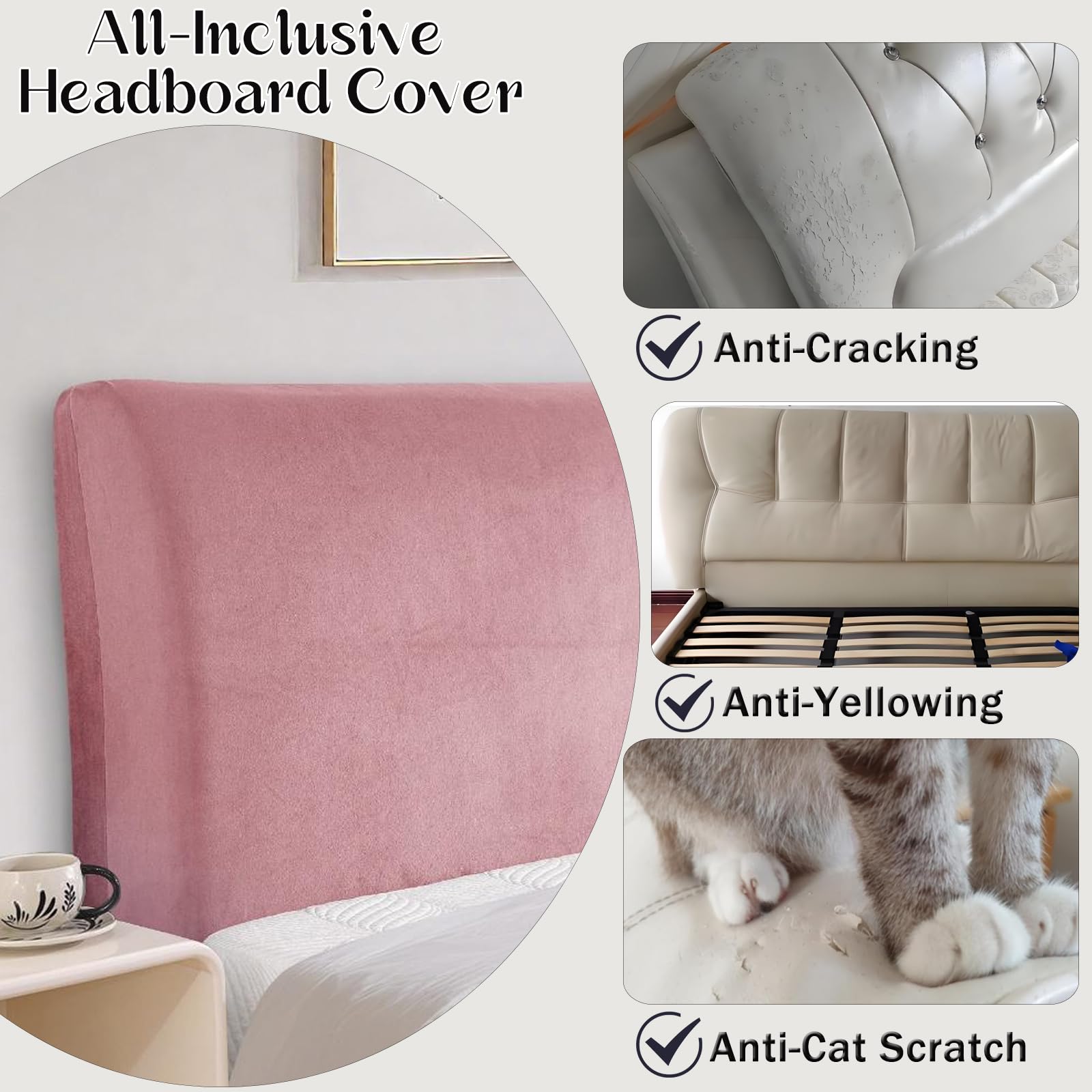 Funda elástica de terciopelo de color sólido, lavable, protector para la cabeza (blanco, 180 cm)