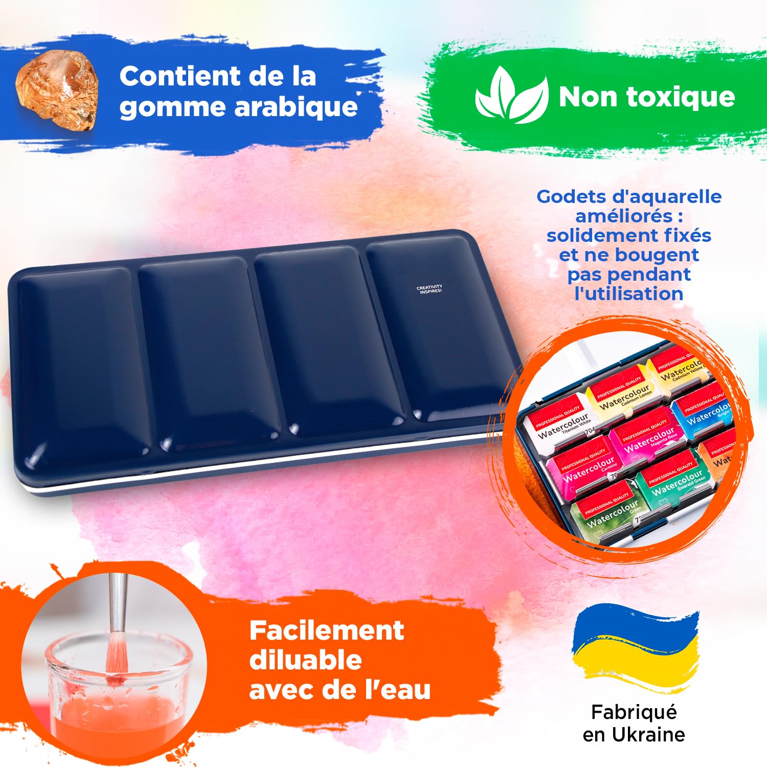 Kit Aquarelle Peinture – 21 x Godet Aquarelles Professionnelle Extra Fine Monopigmenté | Palette Aquarelle Adulte Portable pour Voyage et L’atelier D’artiste | Coffret en Métal