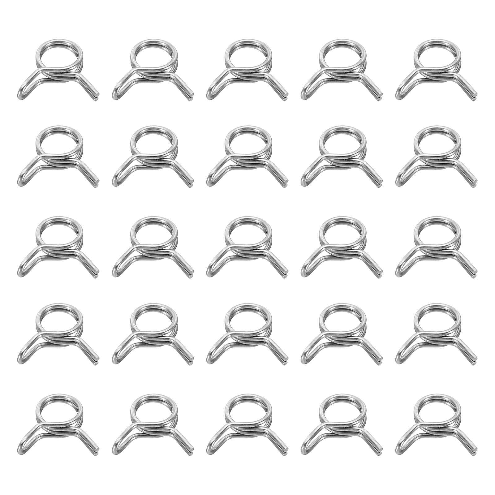 HARFINGTON Double Wire Fuel Line Hose Clips 5.5mm ID 5.5-6.8mm OD, 25Pcs Stainless Steel Tubing Spring Clips Clamps Assortment for Air Hose Tube Water Pipe Motorcycle Scooter ATV, Silver