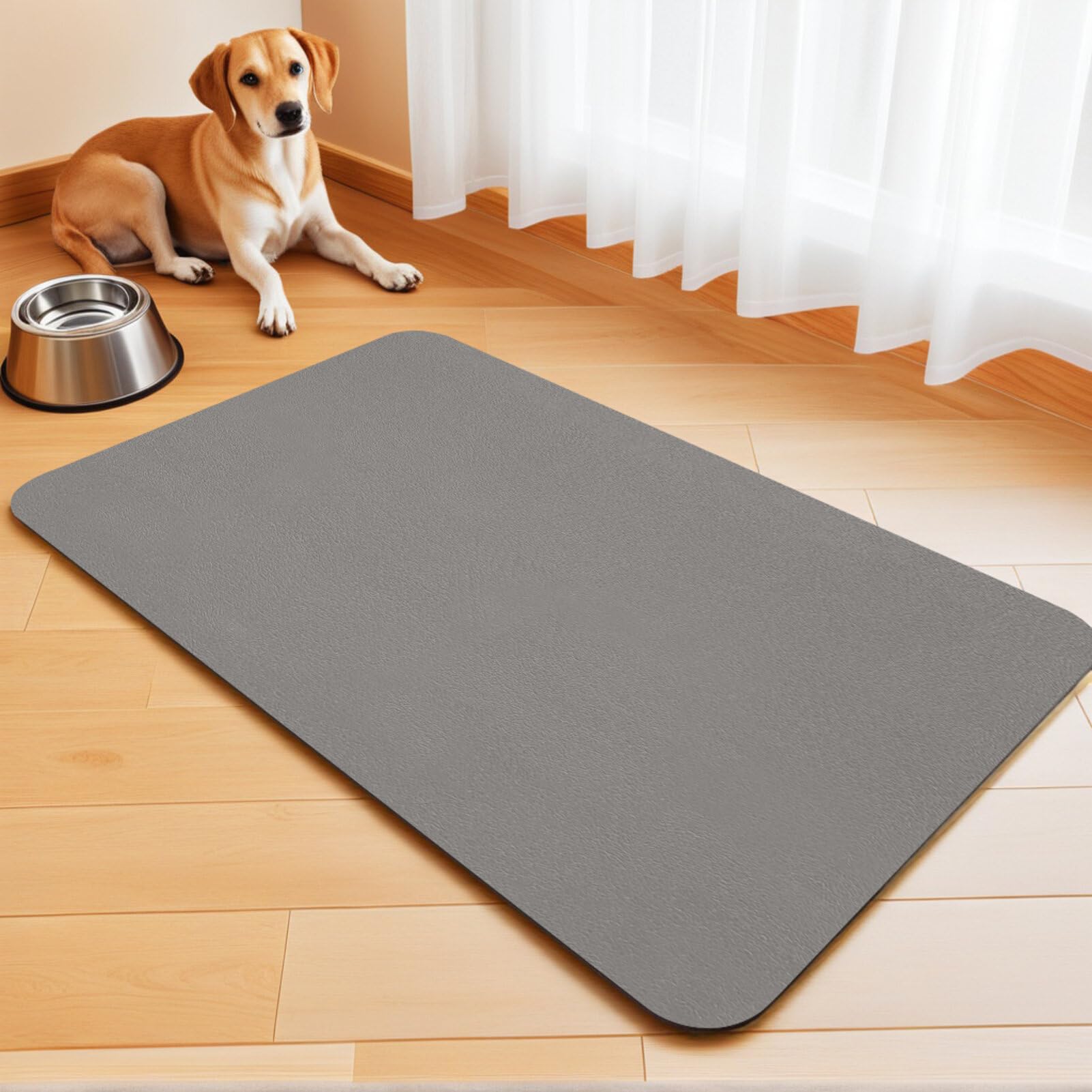 Tapete para Cuenco de Perro, Comida para Perros, tapete Grande para Alimentos, Cuencos de Agua, tapete de alimentación, Antideslizante, Impermeable, tapete para Gatos (Light Grey, 60 x 150 cm)