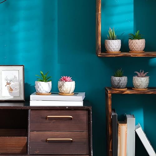 Miniatura 6 de Maceta de cerámica marmoleada de 3.35 pulgadas para suculentas, plantas pequeñas, cactus y hierbas, maceta de cerámica con orificio de drenaje,