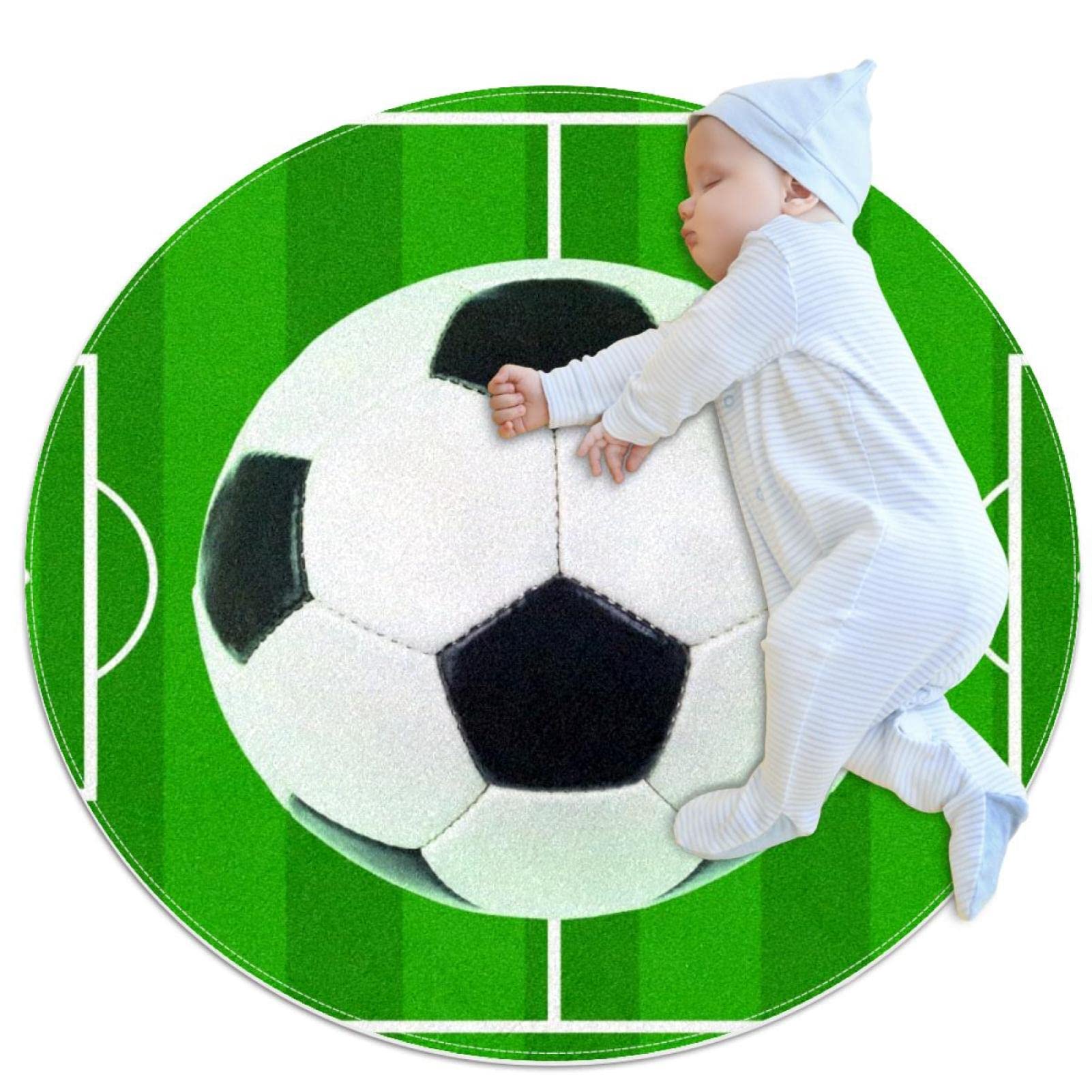 Tapis de jeu pour enfants JDEZ football animaux rond 80cm lavable antidérapant