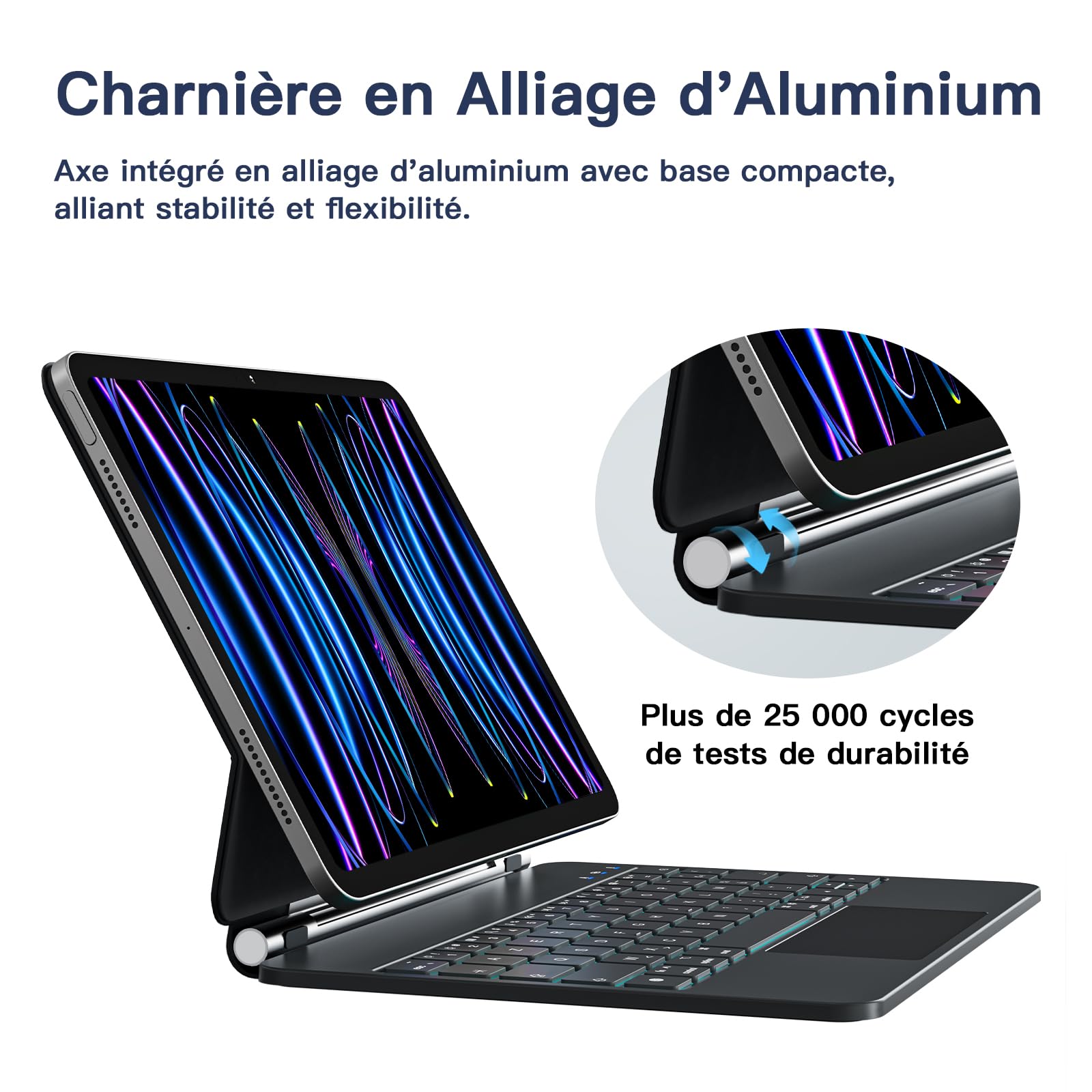 RAYMCRAFT Clavier pour iPad Air 11 Pouces (M4/M3/M2) & iPad Pro 11 Pouces (1re/2e/3e/4e Gén), Magic Keyboard pour iPad Air 5e/4e, Rétroéclairage 11 Couleurs, Smart Trackpad, Boucle pour Stylet, Noir