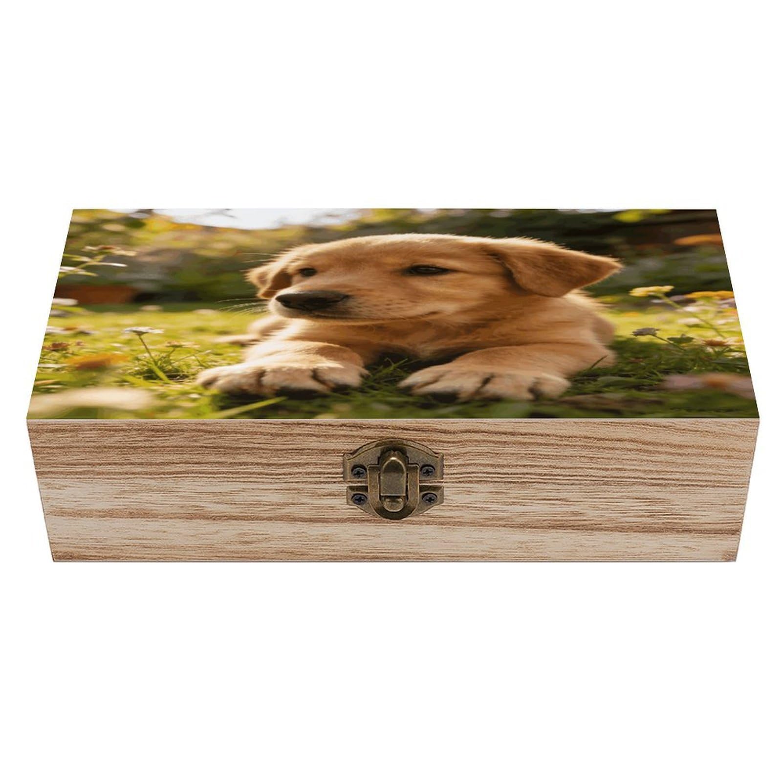 Khauerbc Men's Style Home Garden Puppy Paws Locked Wooden Keepsake Box With Hinged Lid For Crafts And Photo Storage,Keepsake Box Jewellery Organiser Unique Gift Ideas For & Wo