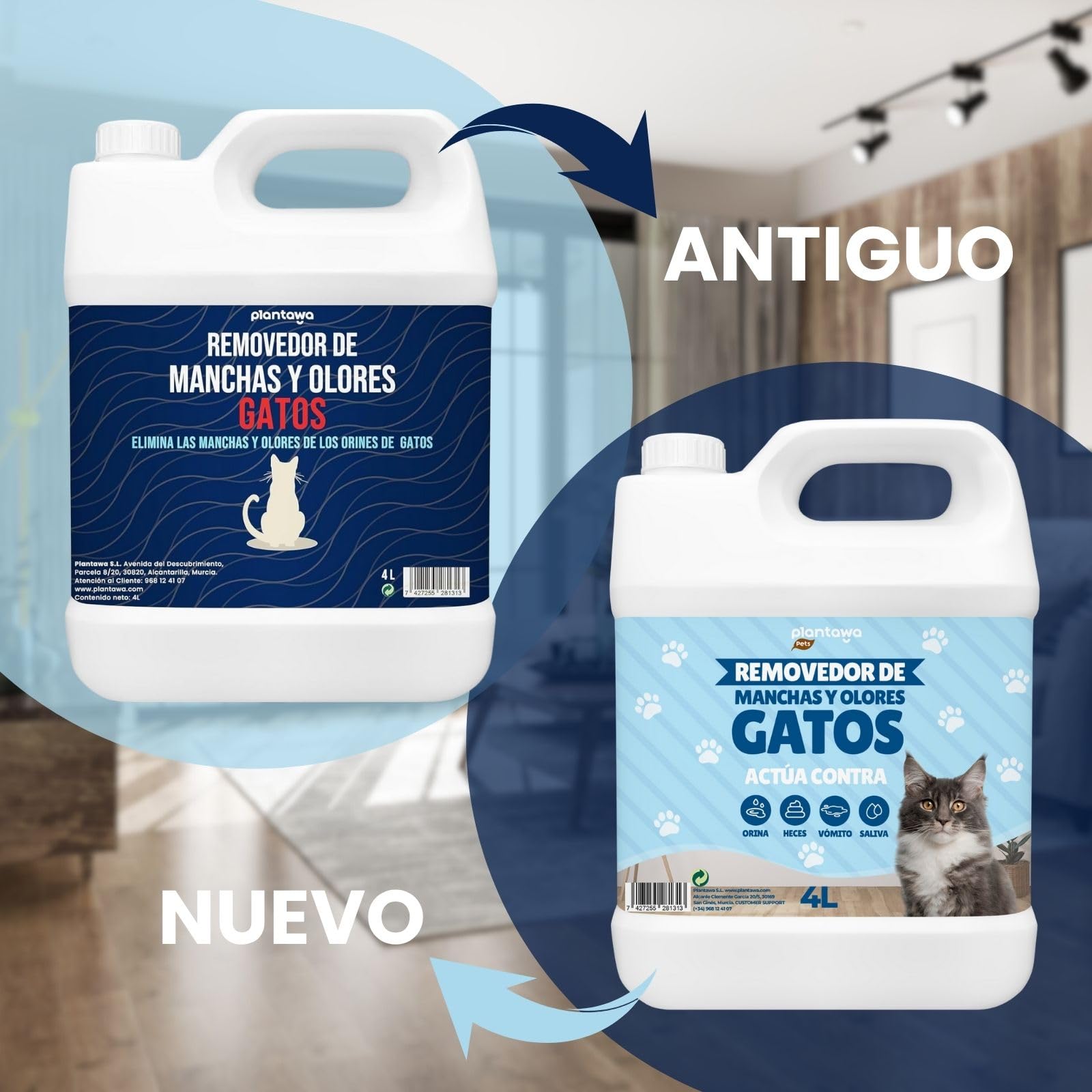 Plantawa Limpiador Enzimático Orina Gatos 4L | Neutralizador de Olores Gatos y Anti Pis Gato | Elimina Heces, Vómito y Chaolor Urina Mascotas | Textiles y Muebles