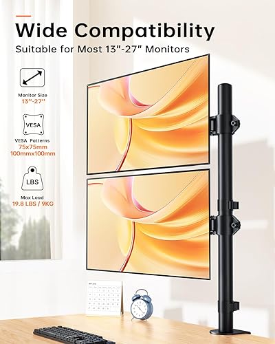 Miniatura 3 de H&C(hcck&Cllassp) Soporte de monitor doble para monitor de 13 a 27 pulgadas de ancho con brazo de escritorio de hasta 17.6 libras, soporte de