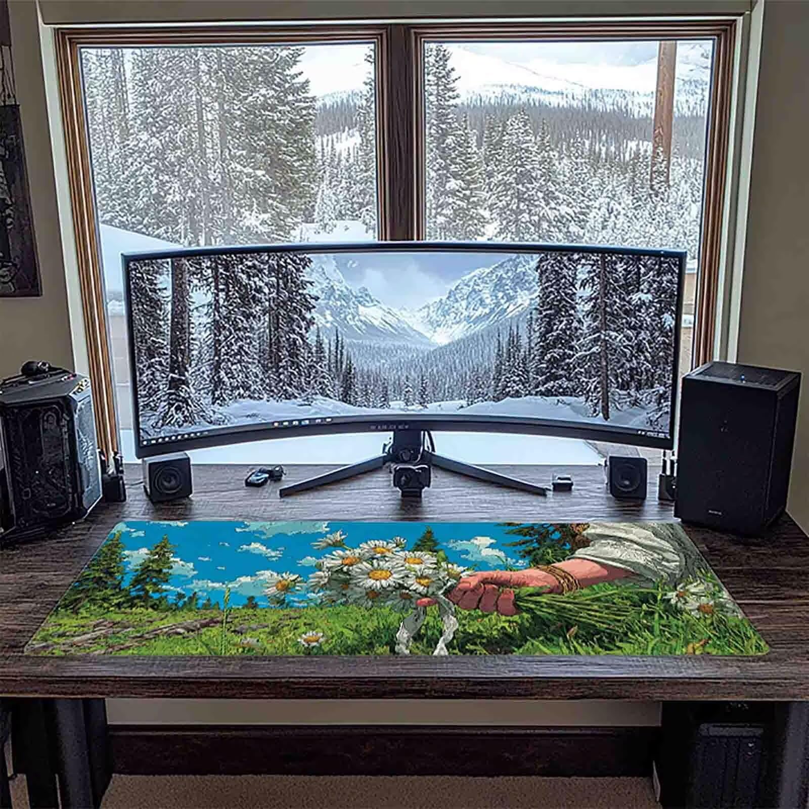 Tappetino Mouse XXL 1000x500mm Blu Mousepad Paesaggio Tappetino Scrivania Grande, con base in Gomma Antiscivolo, Impermeabile Sottomano Scrivania per Computer, Accessori Gaming Mouse Pad 5-1900f
