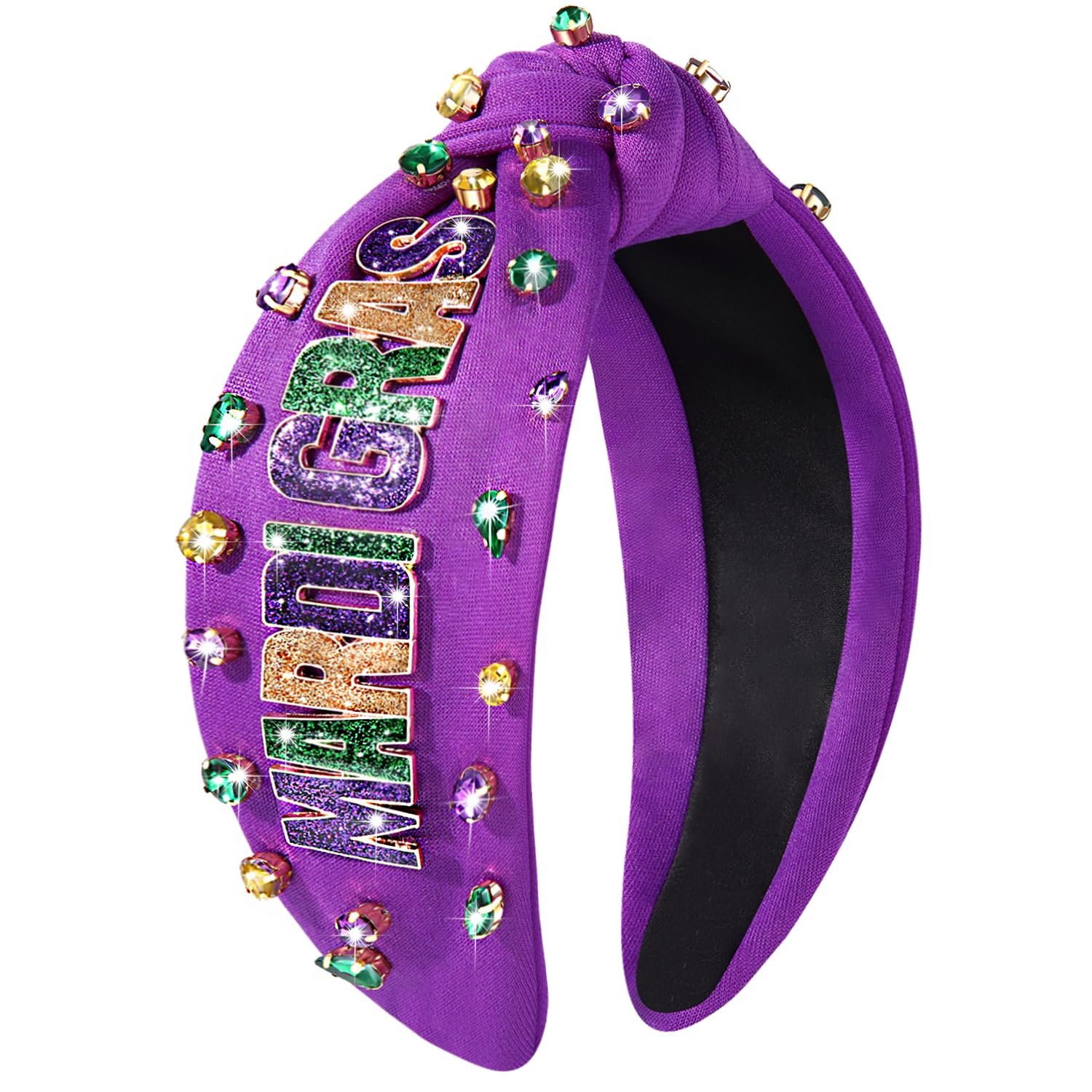 NVENF Mardi Gras Headbands for Women Crown Mask Headband Green Purple Yellow Rhinestone Jeweled Knotted Headband Mardi Gras Accessories Carnival