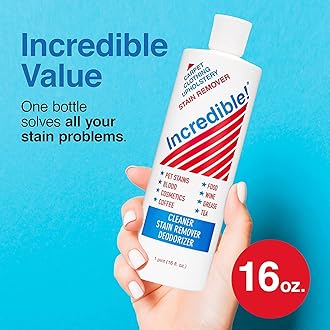 INCREDIBLE! Stain Remover - Instant Spot Remover For New and Old Stains - Blood, Red Wine, Coffee, Urine, Cosmetics, Pet Stains and Odor Eliminator - Carpets, Mattress, Laundry, 16.oz (2 Pack)