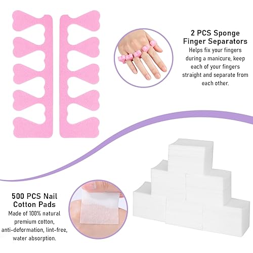 Miniatura 7 de Kit de herramientas para quitar esmalte de uñas, kit de 521 piezas de removedor de esmalte de gel con clips de uñas, toallitas para uñas, botella de