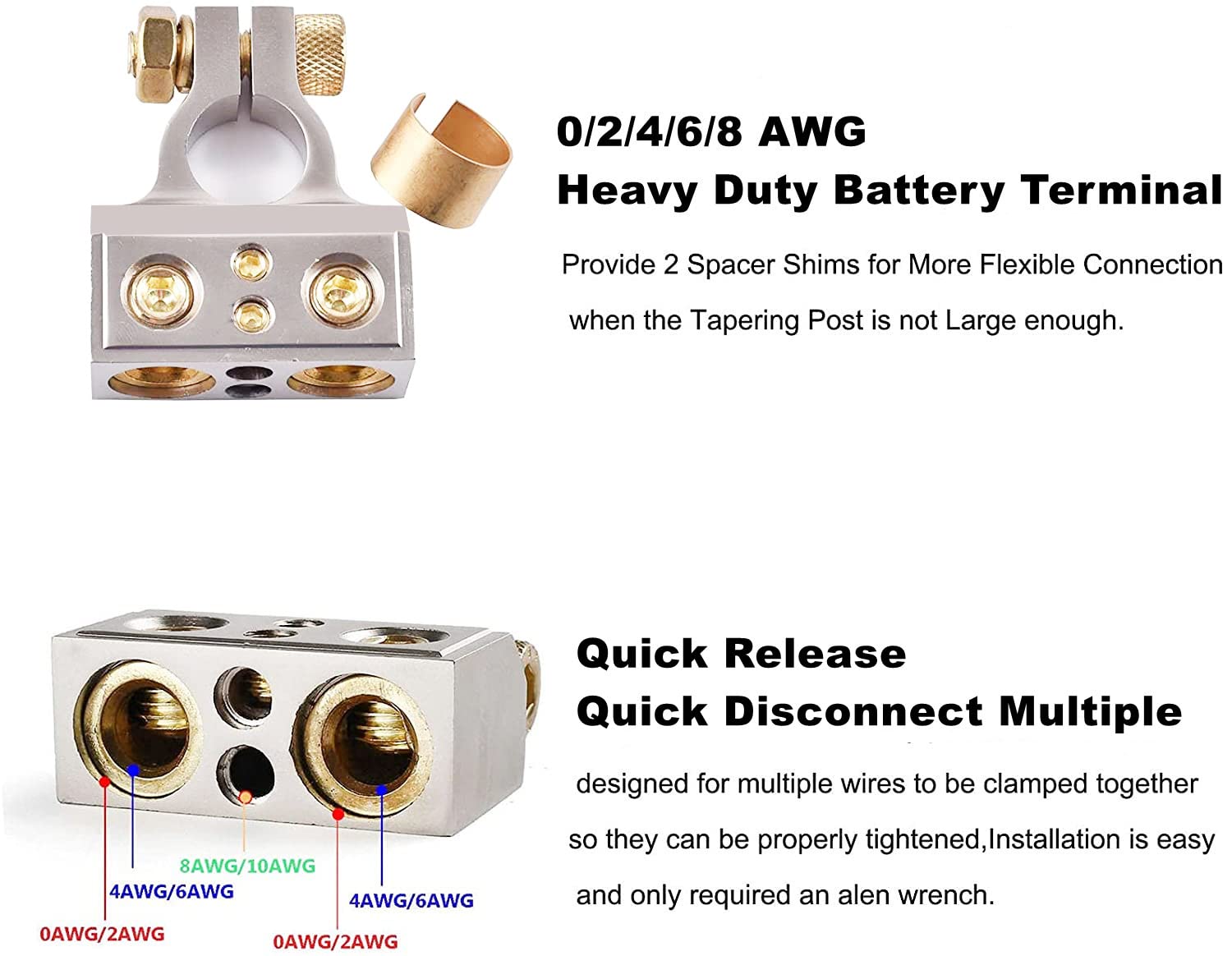 SUNMORN Battery Terminal Connectors, 0/2/4/6/8 AWG Battery Terminals
