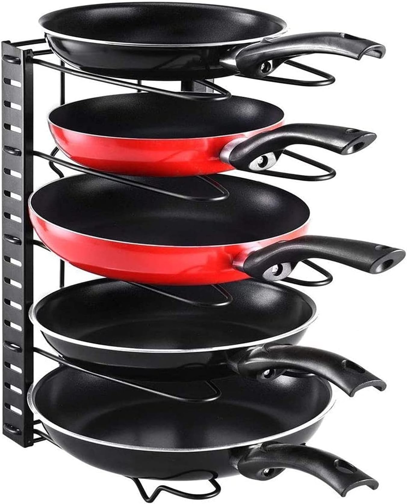 Angker Pot & Pan Racks, Adjustable Pan Organiser Rack with 5 Compartments for Kitchen Cookware Storage, Black