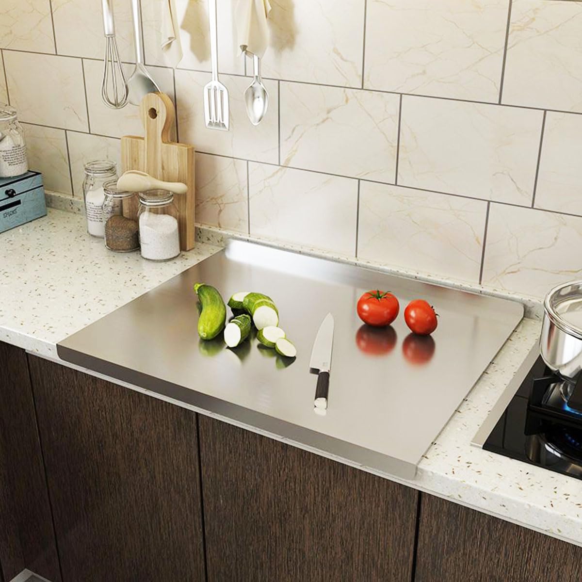 Cutting Board, 304 Stainless Steel Cutting Board - Non Slip Chopping Board, Metal Kneading Boards, Meat Cutting Boards for Kitchen, Multipurpose Surface for Vegetables, Fruits, Meat & Dough (30x40cm)