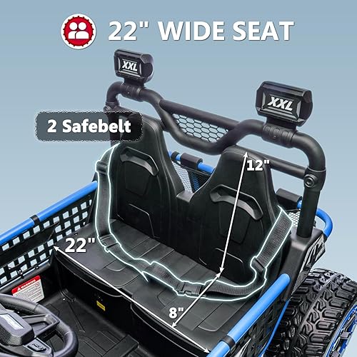 Miniatura 7 de Juguetes XXL de 2 plazas para niños grandes de 24 V con control remoto 4WD UTV para niños con asiento de 22 pulgadas, Bluetooth, reproductor de