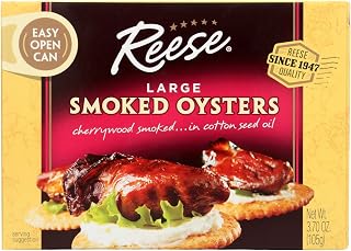Reese Colossal Smoked Oysters in Cottonseed Oil - 3.7 oz Easy-Open Cans, Case of 10 Premium Farm-Raised Seafood