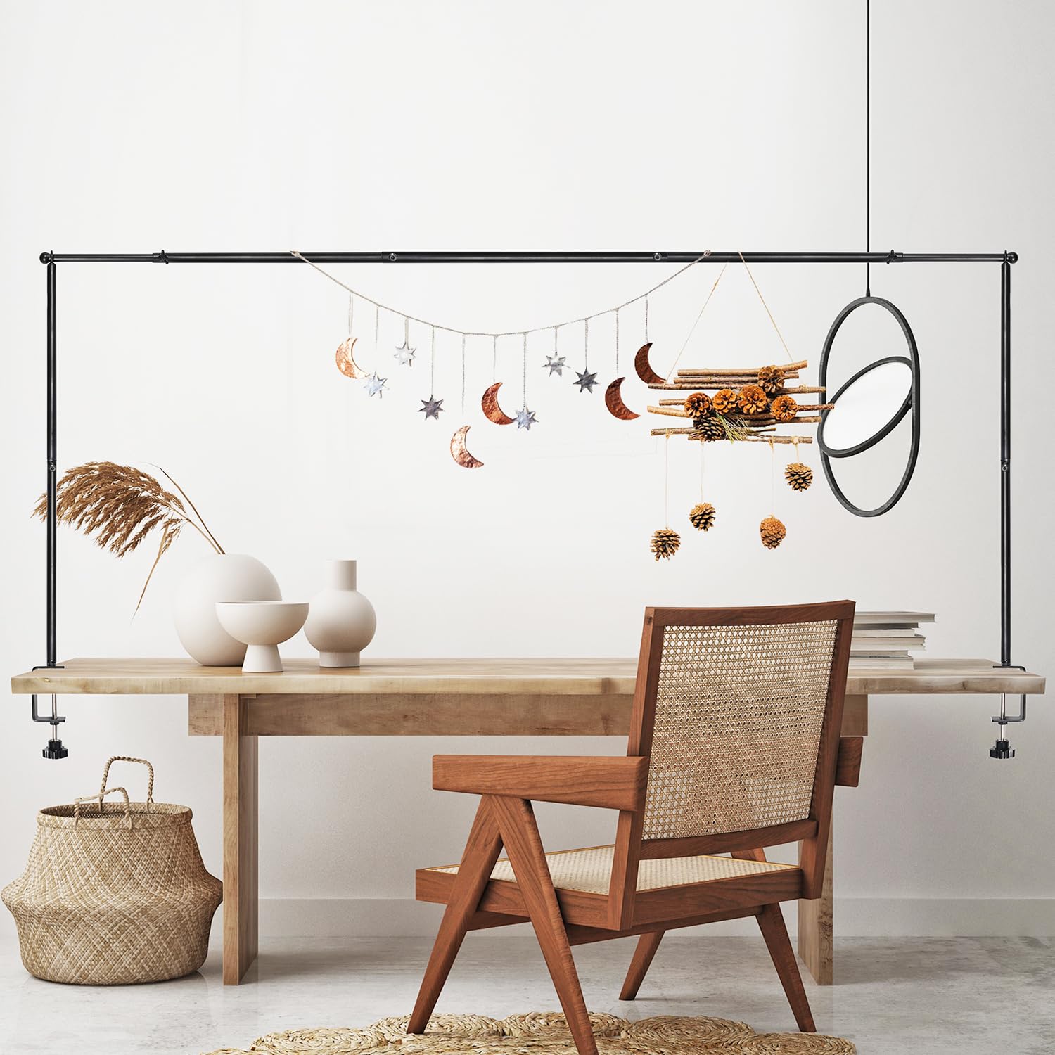 Over The Table Rod Stand with Clamps, Adjustable 27''-39'' Tall & 47''-102'' Length Metal Table Arch Stand, Suitable for Birthday, Wedding, Party, Anniversary, Christmas Decoration(Black) SIMILAR TO PHOTOS