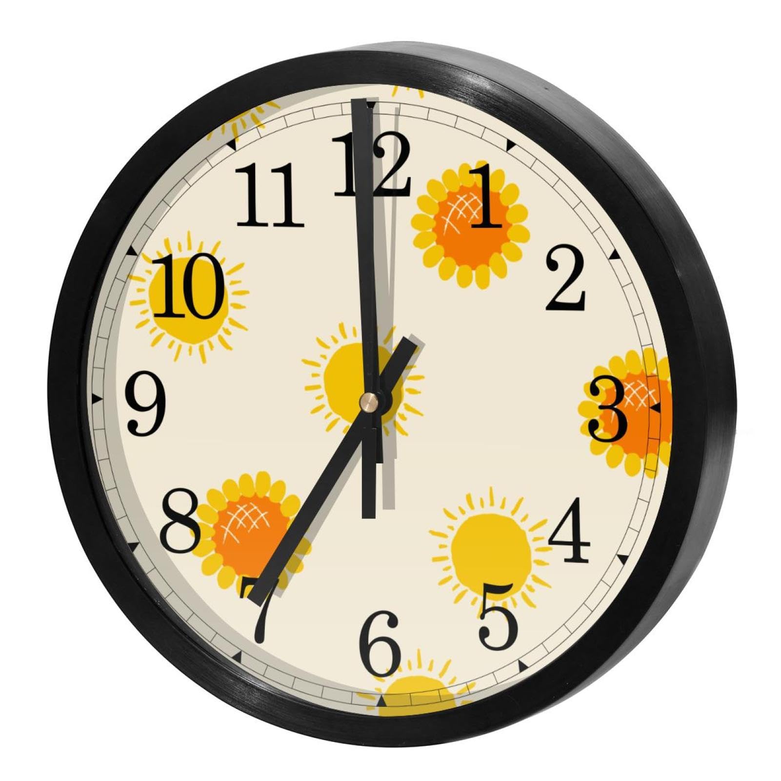 Horloge silencieuse sans tic-tac en quartz fleurs jaunes pour bureau