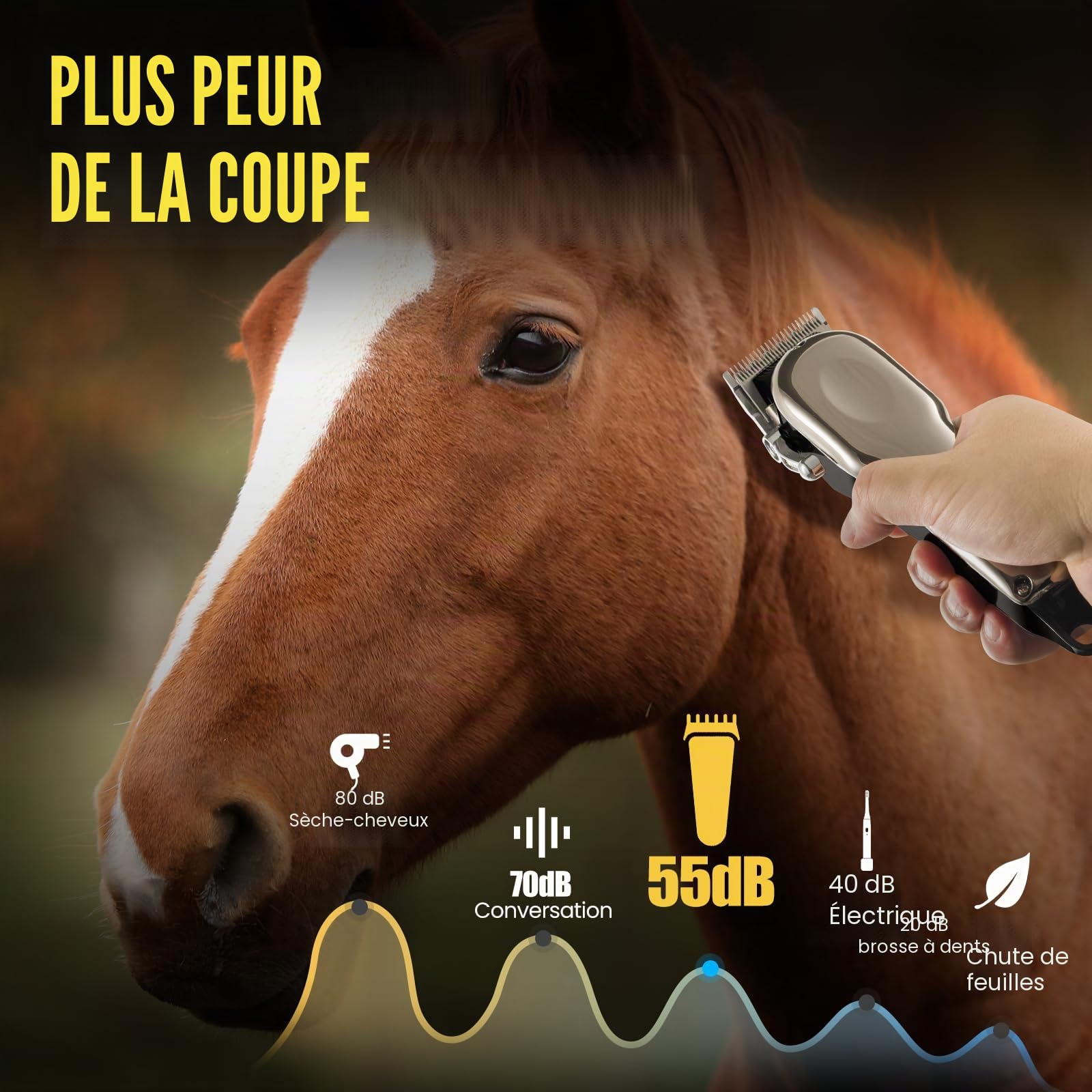 Tondeuse Sans Fil Professionnelle pour Chevaux - Électrique Rechargeable Toilettage Silencieuse - Tondeuse Animaux Poil Long - 4 Guides Inclus