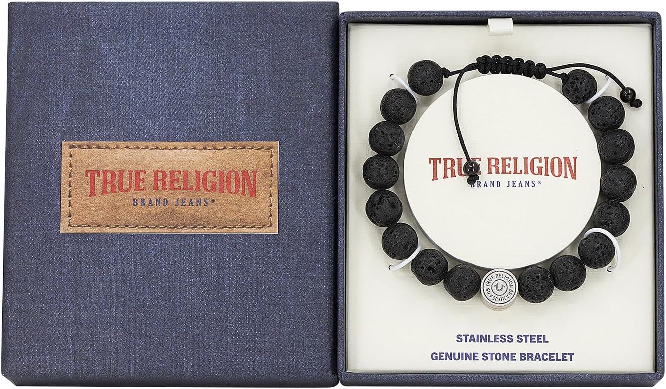 True Religion 9mm Black Bead Horseshoe 11 Inch Long Adjustable Bracelet for Men Stainless Steel - Image 5