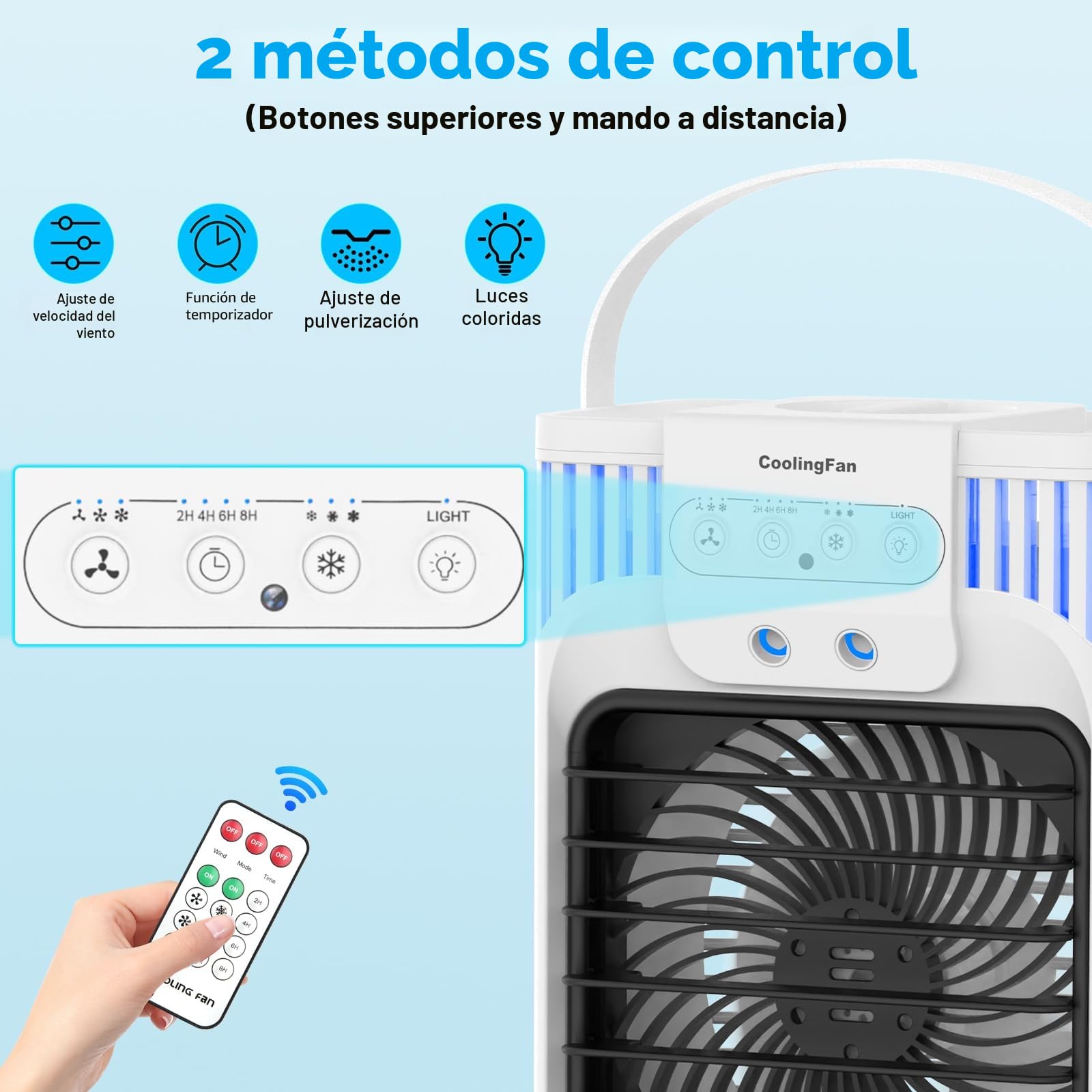 Aire Acondicionado Portatil,Aire Acondicionado Móvil Silencioso Portátil,Enfriador De Aire 4 En 1,3 Velocidades,Función De Temporización,Adecuado para Dormitorio,Oficina, Camping (Blanco)