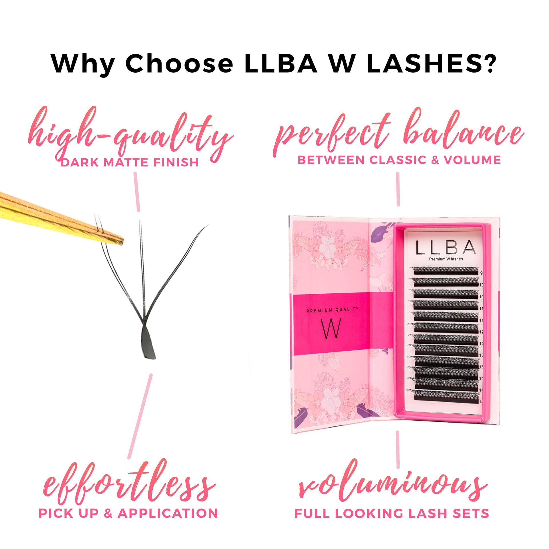 LLBA W Eyelashes Extensions, 3D Handmade Volume Eyelashes D Curl 0.07mm Thickness 13mm Length, Full Fluffy Volume Look - Image 3