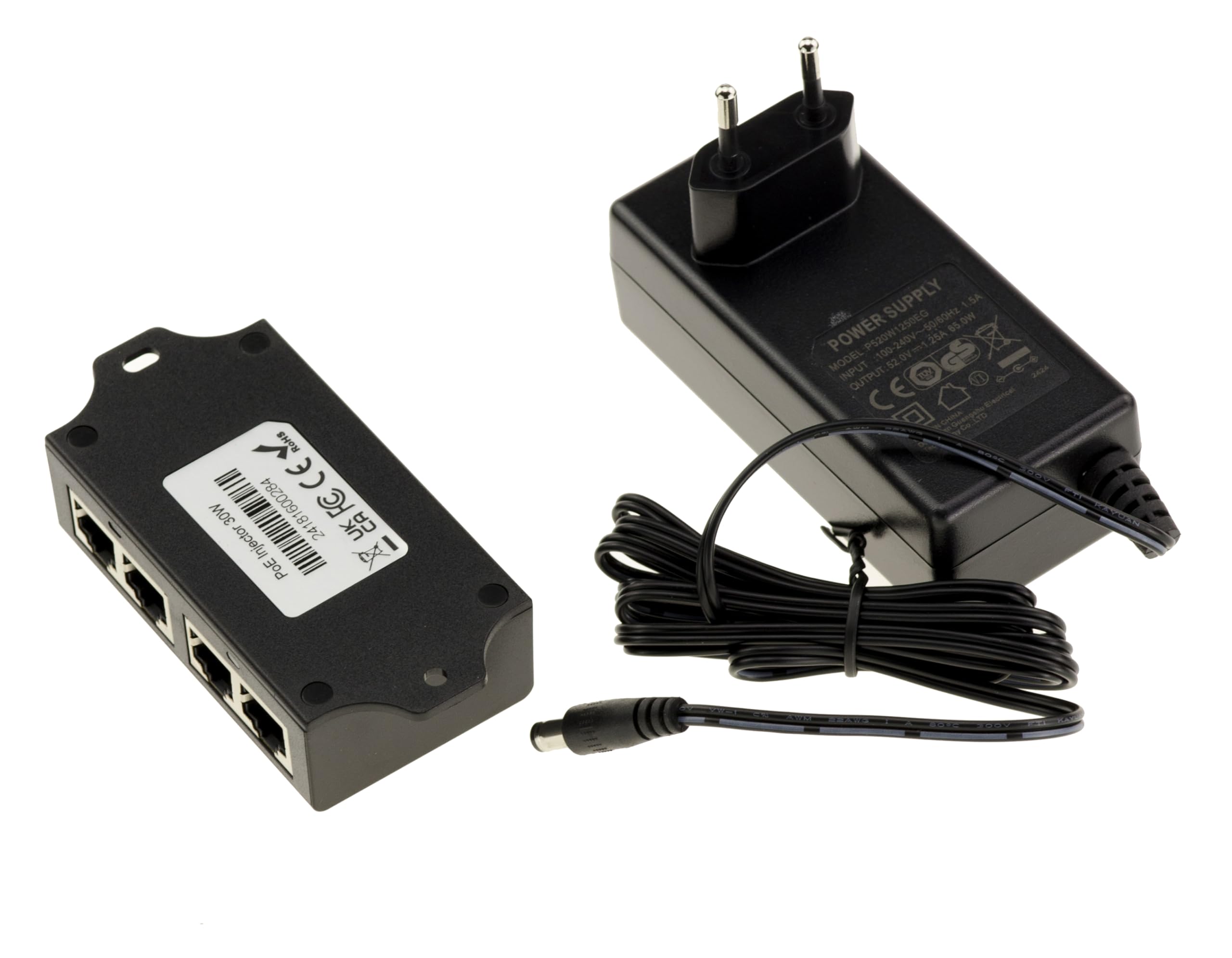 KALEA-INFORMATIQUE Injecteur PoE+ 2 Ports 30W IEEE802.3af/at | Injecteur PoE deux ports 30 W compatible IEEE 802.3af/at, fourni avec alimentation 52 V 1,25 A.