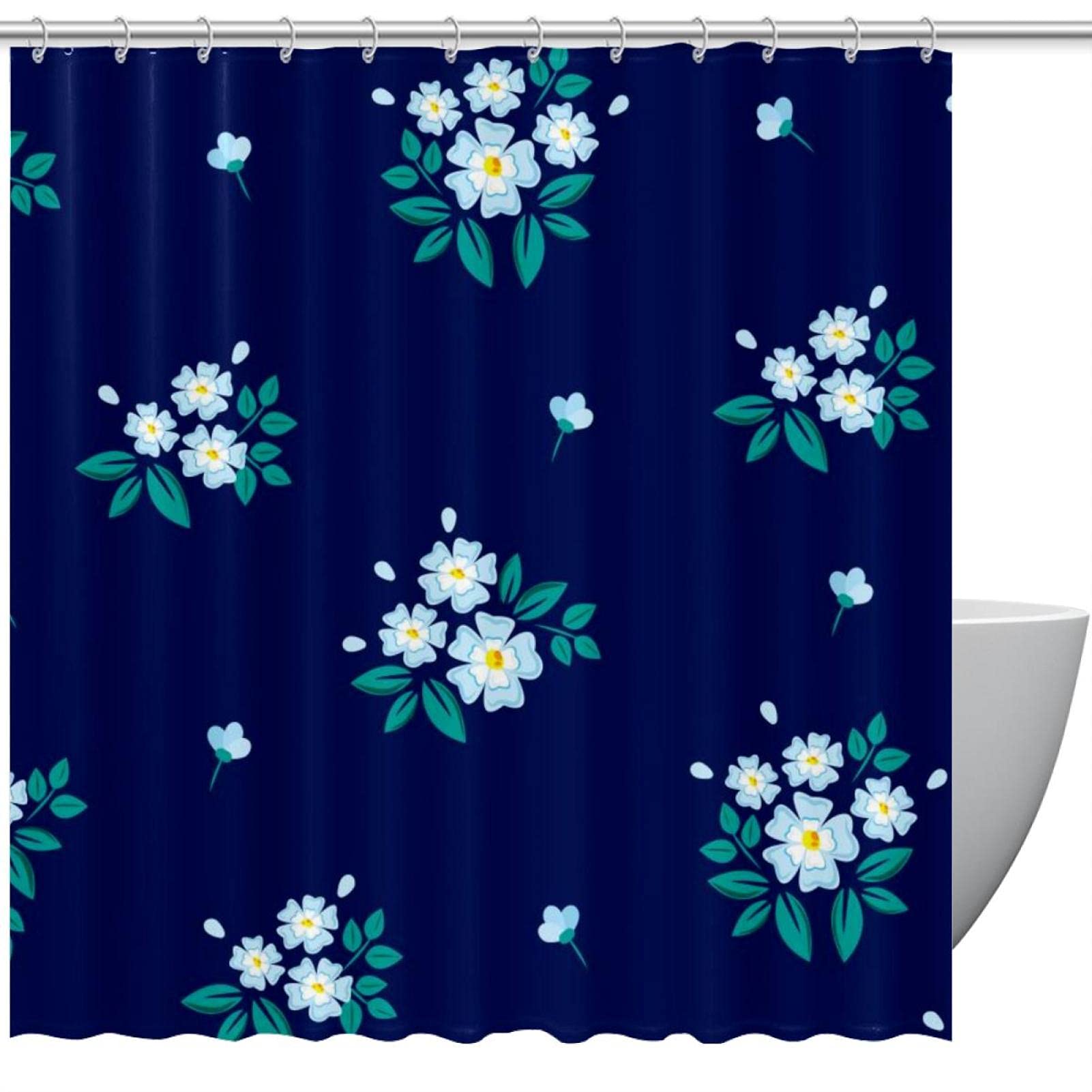 Rideau de douche floral tropical bleu marine 183x183 cm lavable avec crochets