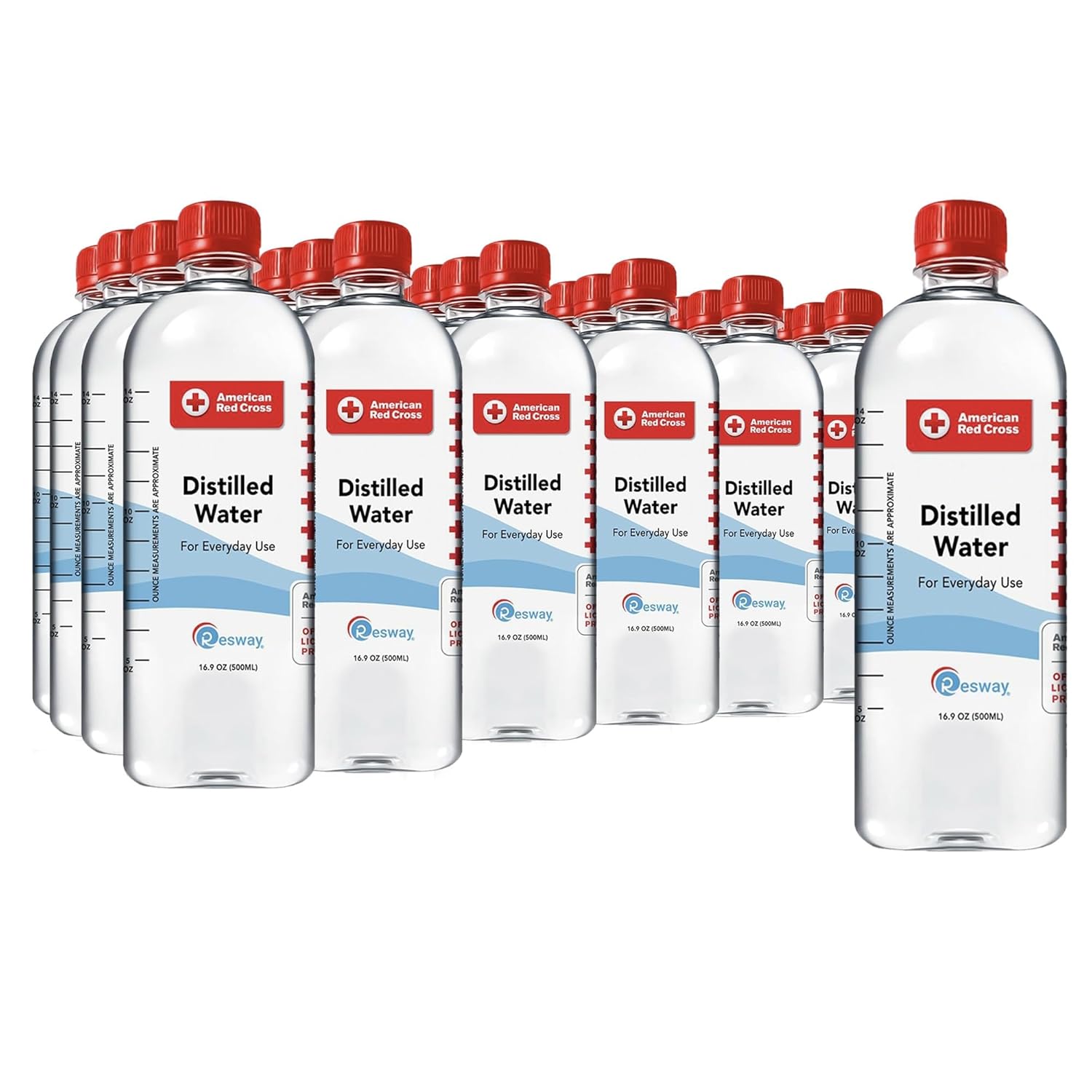 Resway American Red Cross Distilled Water 16.9 fl.oz. | General Multi-Use | Purified Distilled Water for Drinking, Baby Formula, Nutrition Powder, Aquarium Care | Everyday Use | 24 Pack