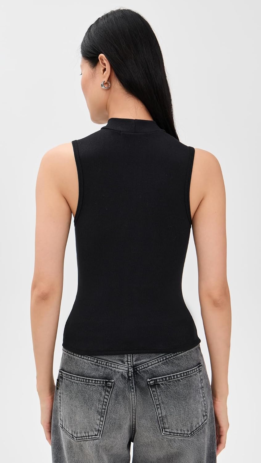 perfectwhitetee Women's Luxe Rib Sleeveless Mock Neck Tank - Image 3