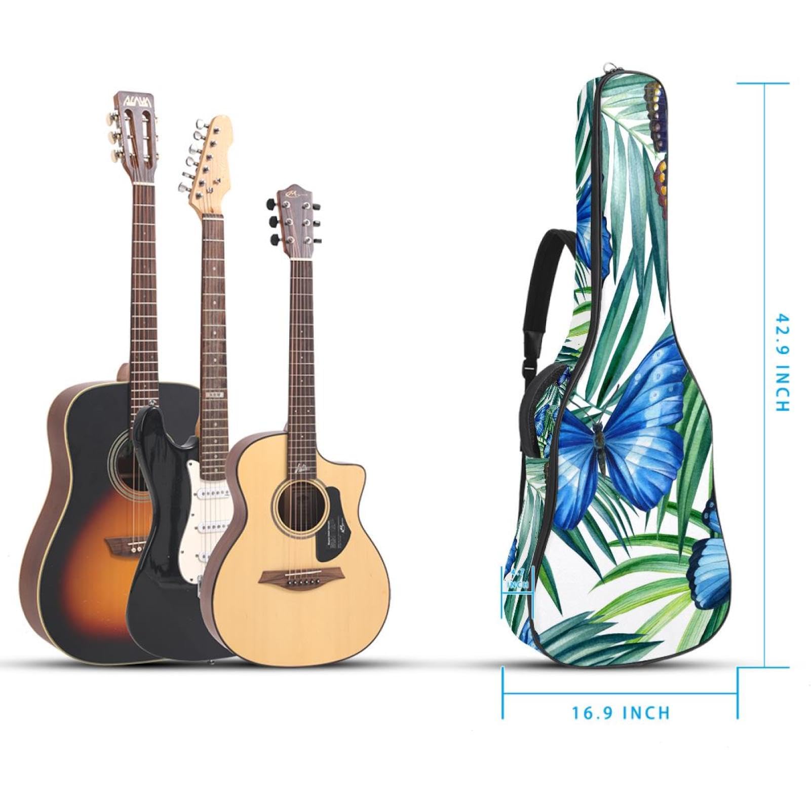 Torba na gitarę akustyczną wodoodporny plecak na gitarę grubo miękki wyściełany motyl klasyczna obudowa na gitarę, wielobarwny, 42.9x16.9x4.7 in, Organizer do torby