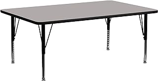 Flash Furniture Wren 30"W x 72"L Rectangular Grey HP Laminate Activity Table - Height Adjustable Short Legs