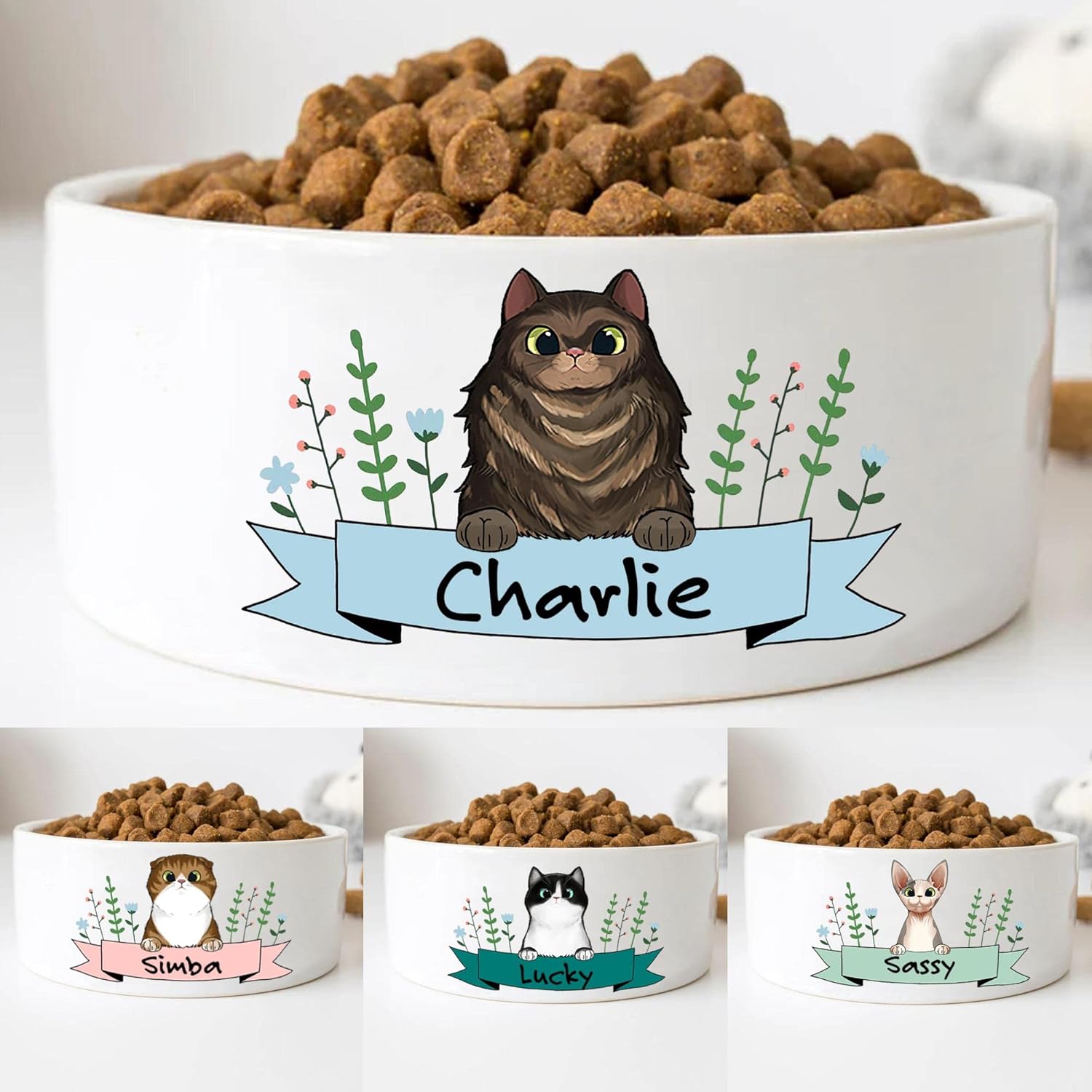 Personalized Cat Bowls for Cats & Kittens - Customized Pet Name & Breeds Wet Dry Food & Water Bowl, Custom Cute Feeding Dish for Small Pets, Gift for Kitten Black Cat Owners, Feline Lover Presents