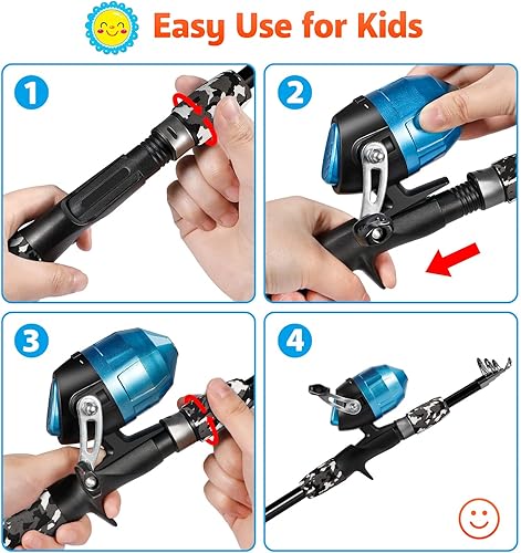 Miniatura 4 de PLUSINNO Kids Fishing Pole with Spincast Reel Telescopic Fishing Rod Combo Full Kits for Boys, Girls, and Adults Negro -,Azul,Verde,Rosado,Rojo