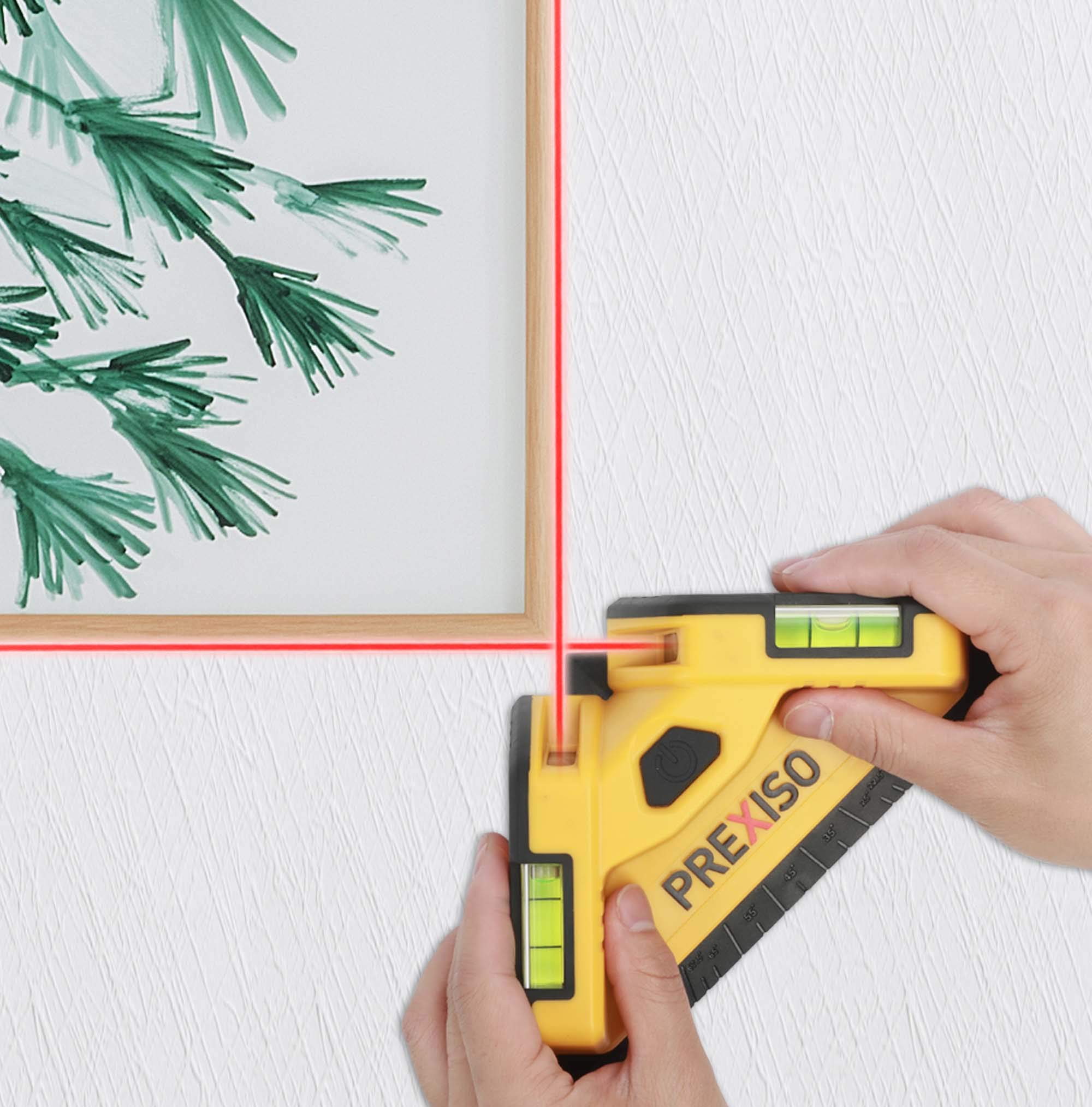 PREXISO Niveau Laser Carrelage 10 m, Laser d’Angle 90° avec Niveau à Bulle, Laser Rouge Précis, Idéal Pose de Carrelage et Revêtements de Sol, Pile AA Incluse