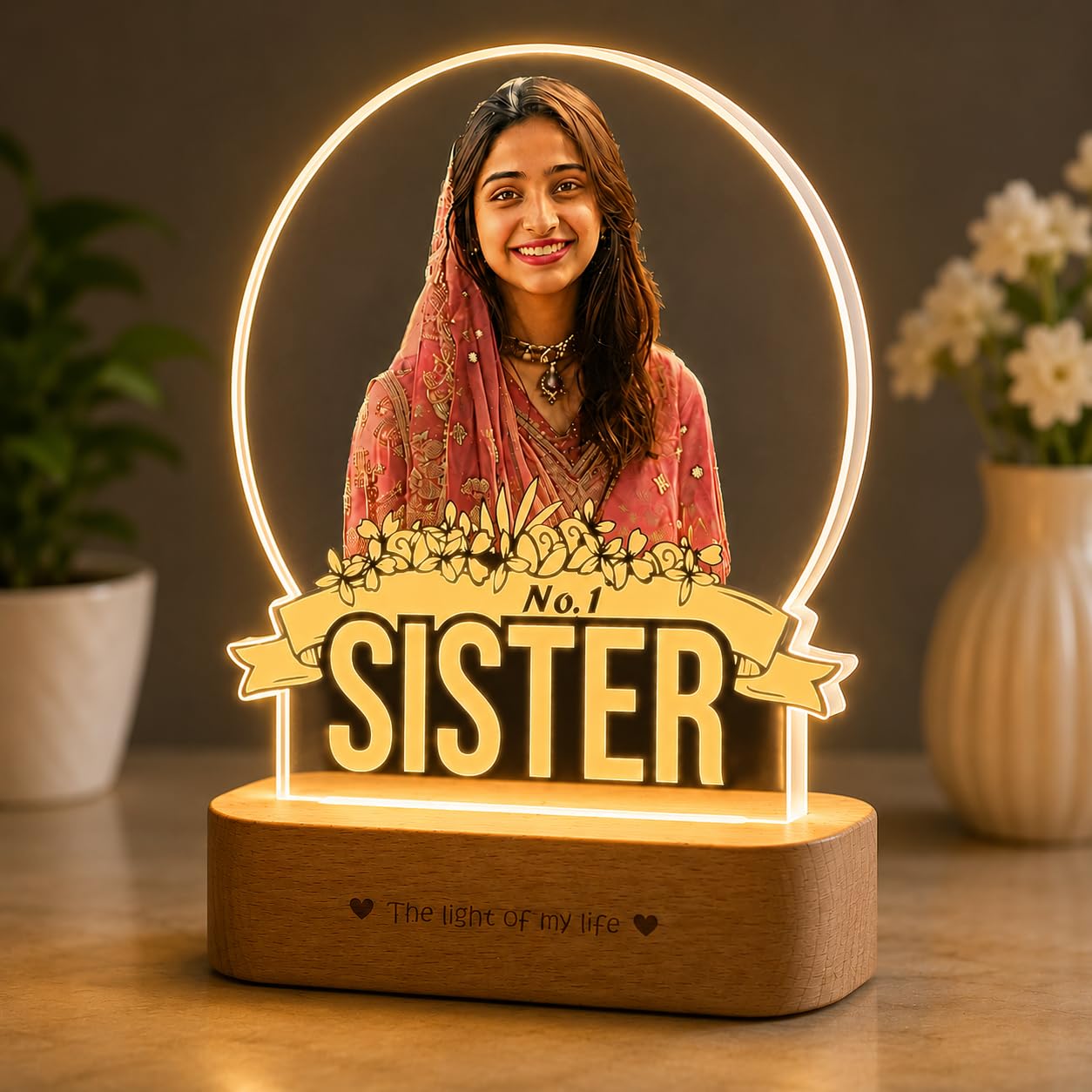 ZOCI VOCI Rakhi Gift for Sister - Personalized HD Photo Lamp with Custom Color Photo Print & Warm White LED, Acrylic Memory Lamp, Raksha Bandhan Gift from Brother, Birthday Gift for No.1 Sister