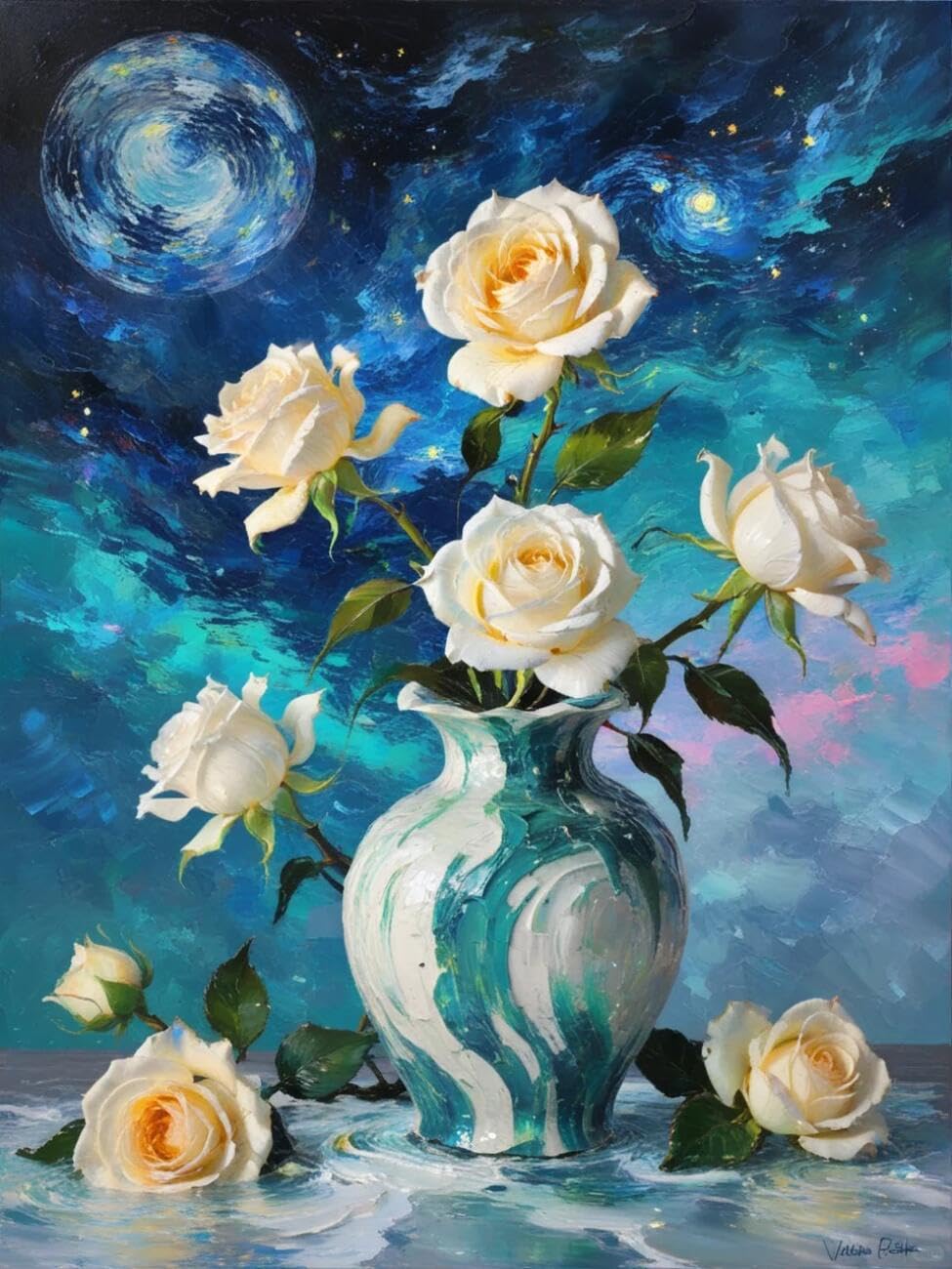 Henypt Cross Stitch Kit Fantasy Rose Flowers DIY Arts Aand Craft Kit for Adults Beginners with Accessories Handmade DIY/Gifts 14CT 30x40cm
