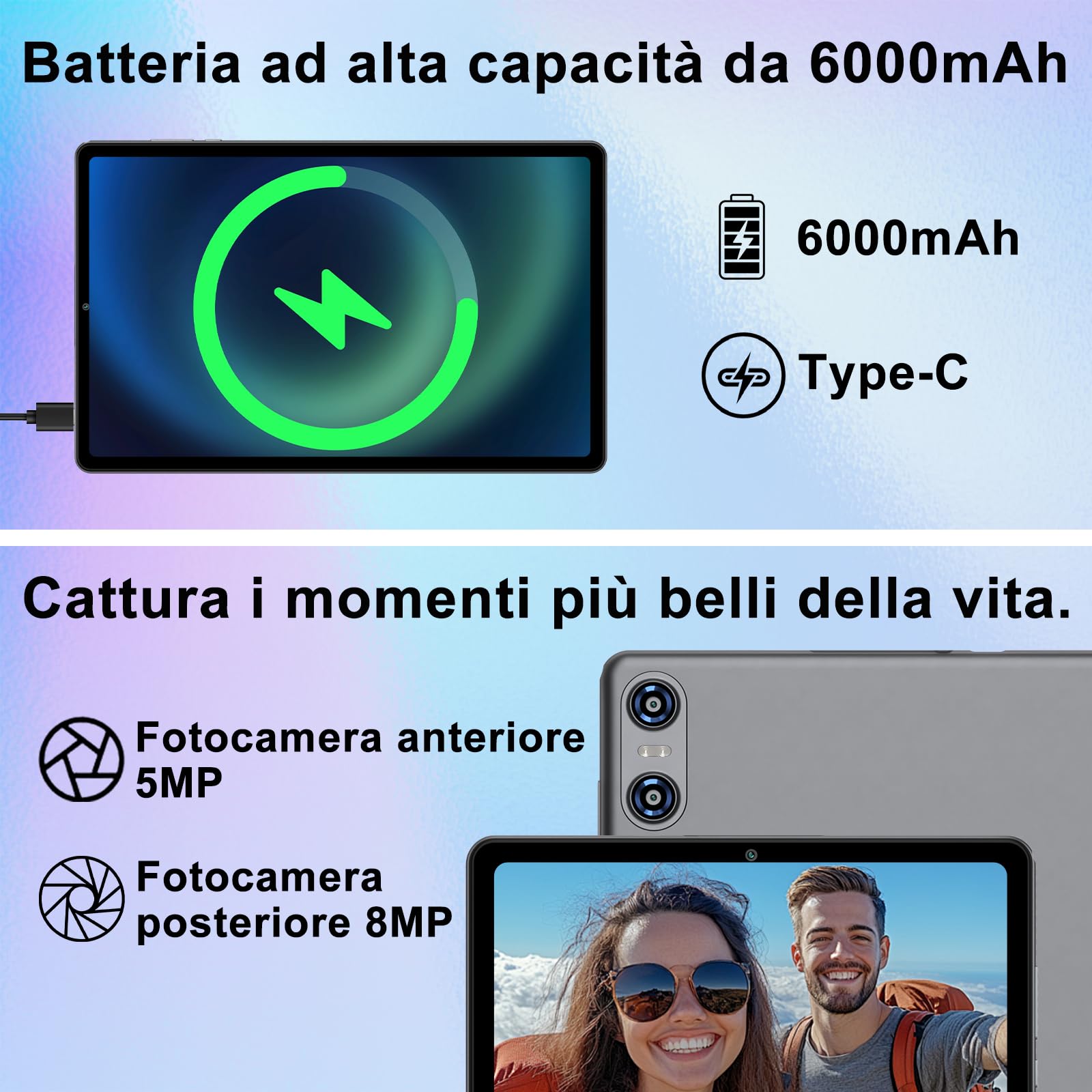 Tablet 10 Pollici Android 15 con Gemini AI, 30GB RAM + Espandibile 2TB ROM, Octa-Core, Widevine L1, WiFi 5G, BT5.0, Fotocamere 8MP/5MP, 6000mAh, con Tastiera, Mouse e Custodia – Grigio