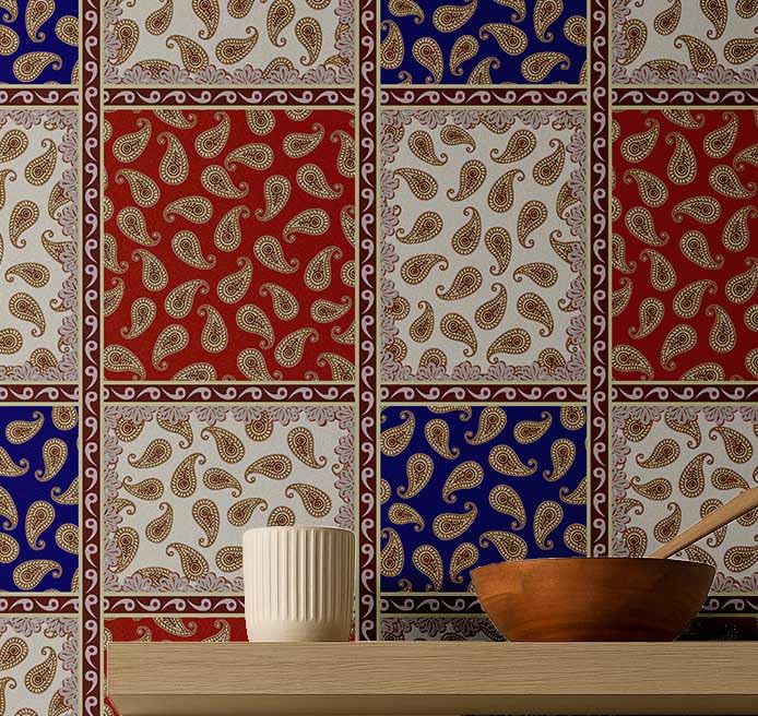 Papier peint autocollant rouge imperméable S4Sassy, idéal dosseret cuisine 63x152