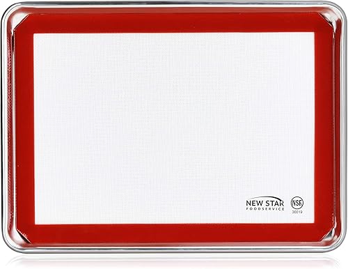 New Star Foodservice 38439 Juego de bandeja de aluminio de calibre 18 de grado comercial, bandeja para bollos y alfombrillas de silicona para