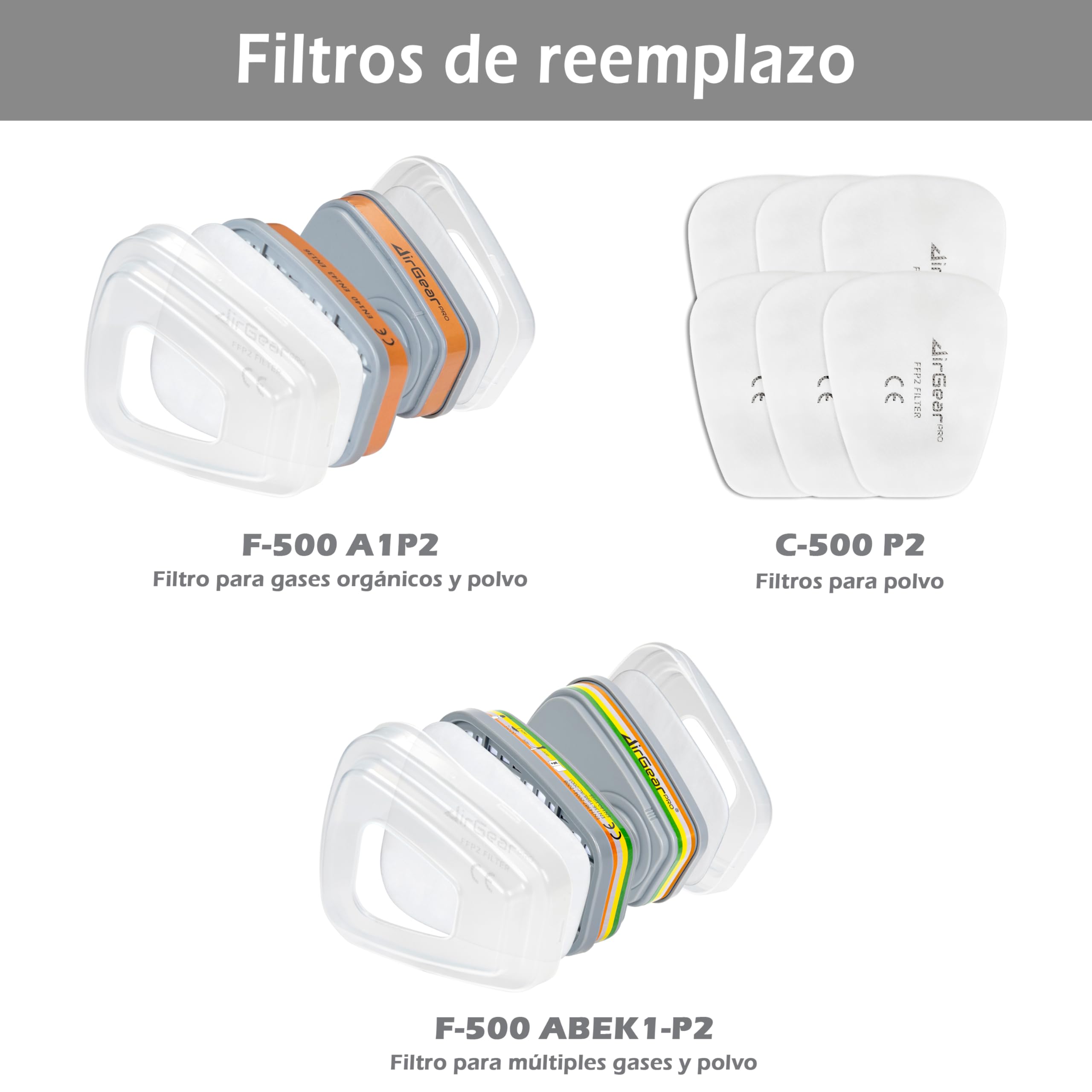 AirGearPro G-500 Máscara Respiratoria Reutilizable, Antipolvo, Antigás con Filtros y Gafas de Protección para Pintar, Construcción, Bricolaje, Lijado