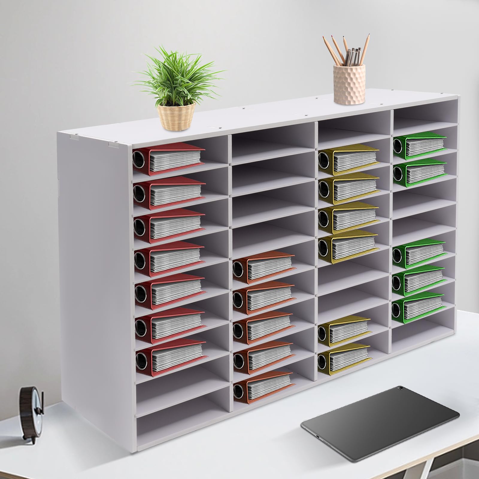 Organizer per documenti, 36 scomparti, da scrivania, in PVC e feltro, rettangolare, con struttura stabile da 10 mm, portata 80 kg, sistema di organizzazione per raccoglitori