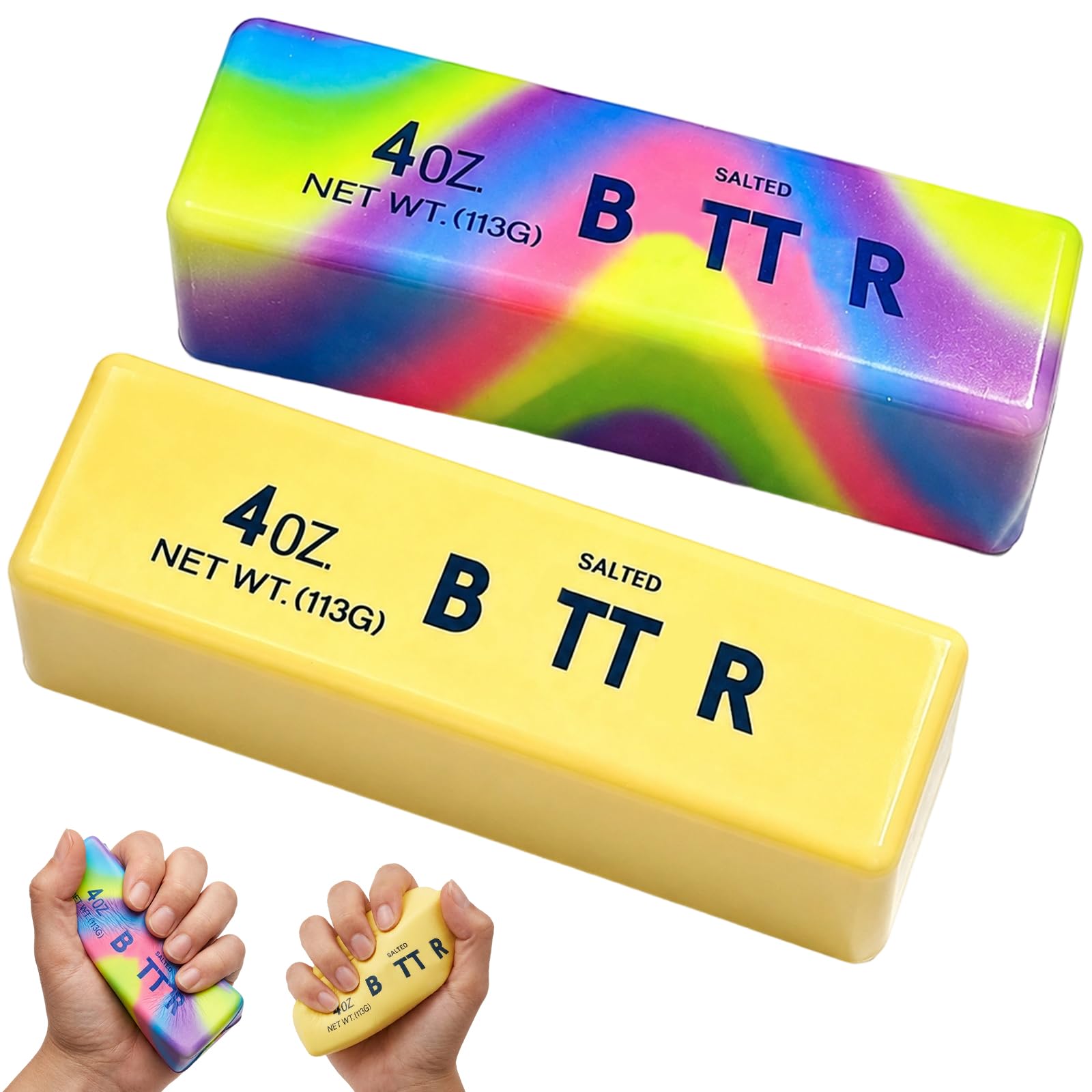 Butter Squishy, Fidget Toys Adults, 2 PCS Colorful and Yellow Butter Sticks Squishy Toy, Soft Squeeze Toys for Adults Rebounding Help for Stress Relief and Focus, Squishy Fidget Toys for Office School
