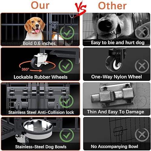 Miniatura 8 de Dosker Jaula para perros grandes y medianos de 54 pulgadas, para perros grandes, dobles y medianos, jaulas de metal resistente, apilables, con parte