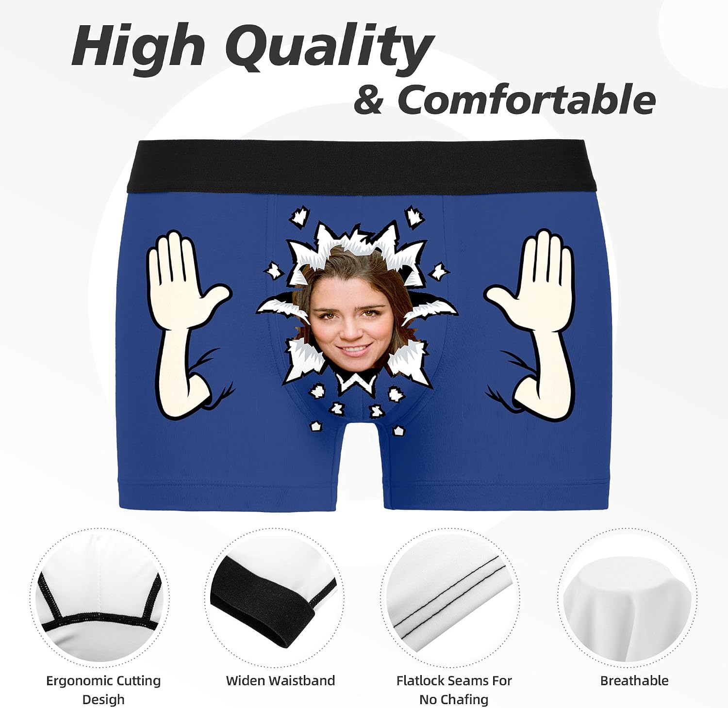 Artsadd Custom Men's Boxer Briefs Personalized Funny Face Shorts Underwear Customized Photo Gift Boyfriend Husband Valentines