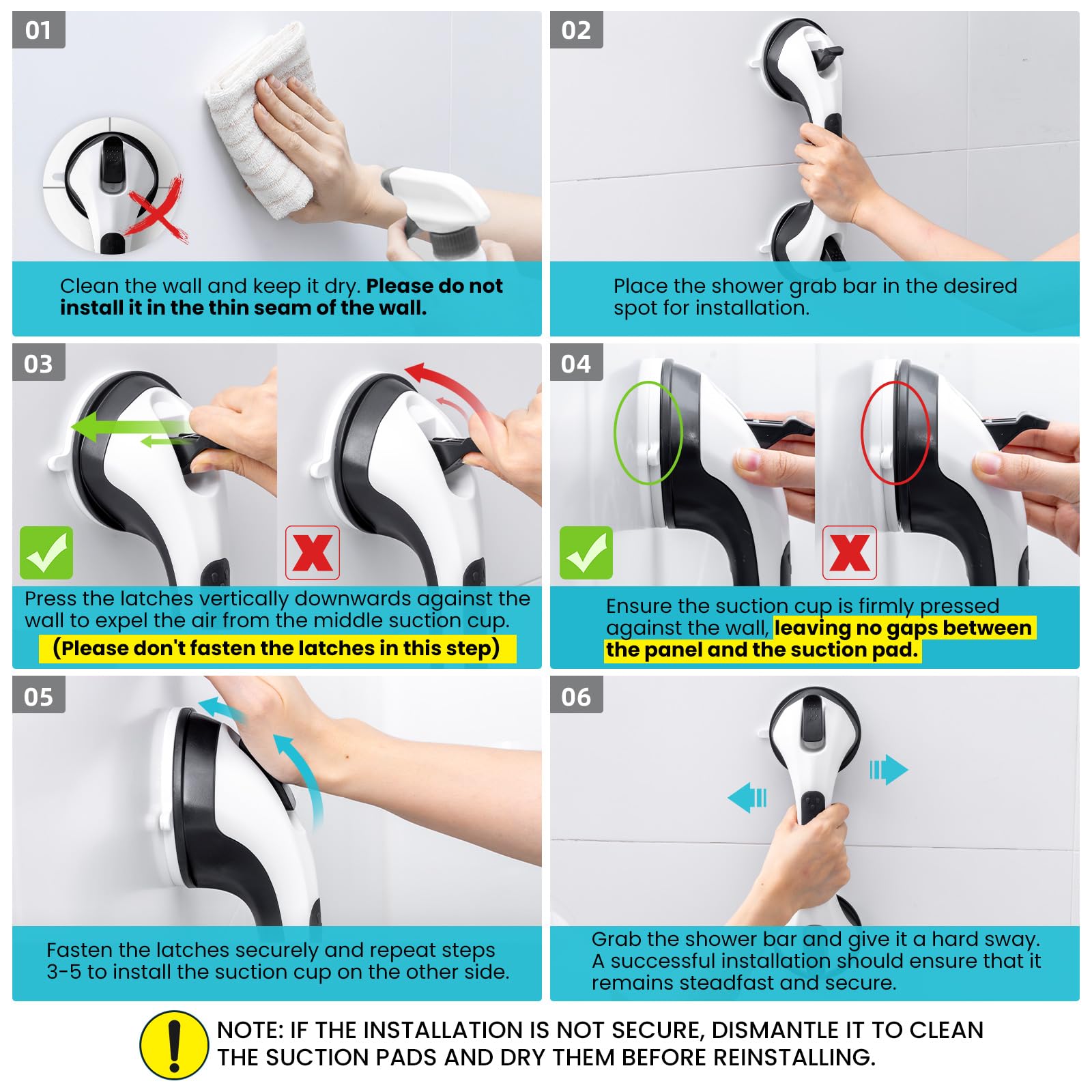 TAILI Barras de agarre para bañeras y duchas, barras de seguridad para silla de ducha, barra de agarre de baño para personas mayores, color negro