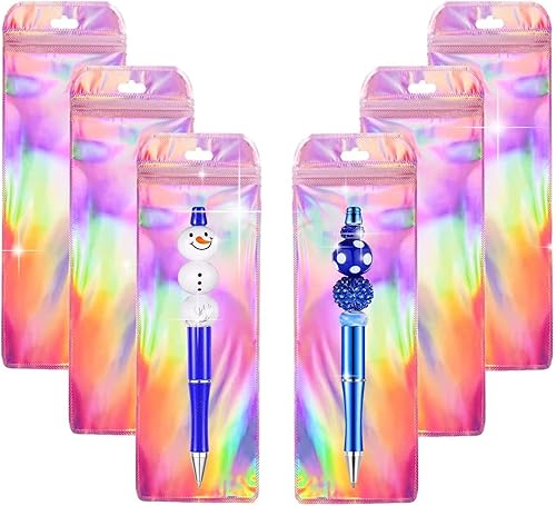 Paquete de 100 bolsas de embalaje holográficas con cuentas para bolígrafos, bolsas resellables para bolígrafos de cuentas, recuerdos de fiesta de