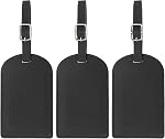 PATIKIL Luggage Tags for Suitcases, 3 Pack Premium PU Leather Baggage Tags Privacy Protection Luggage Identifier Travel Bag Labels, Black