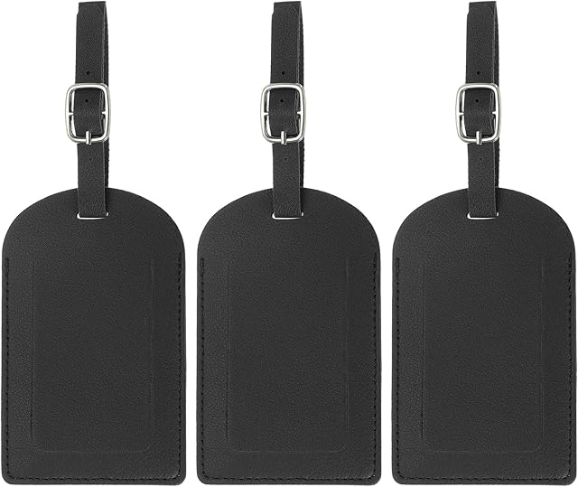 PATIKIL Luggage Tags for Suitcases, 3 Pack Premium PU Leather Baggage Tags Privacy Protection Luggage Identifier Travel Bag Labels, Black