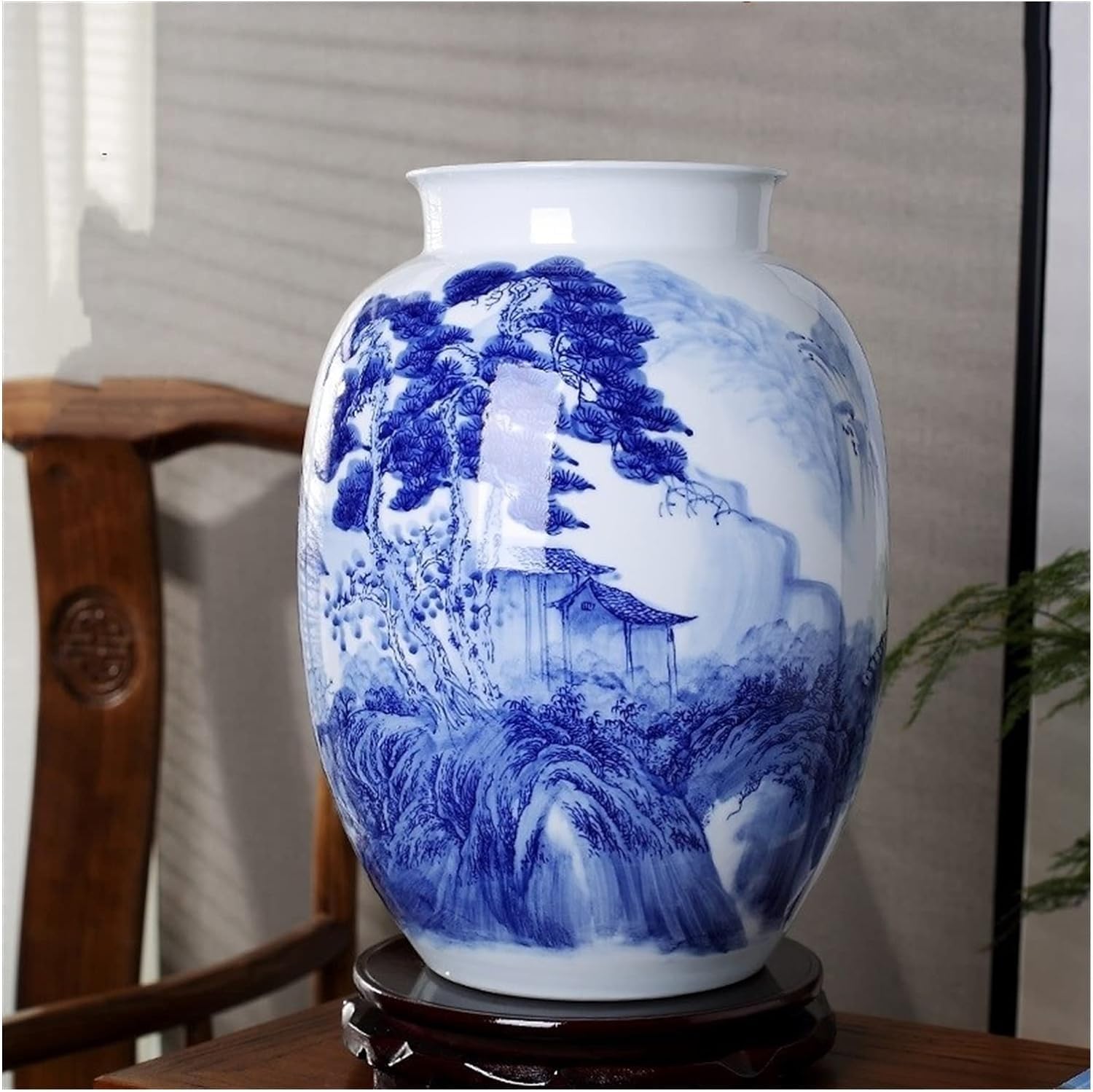 Vase Desktop Ceramic Decoration Chinese Blue and White Porcelain Flower Container Home Living Room Wedding Crafts(Wax Gourd Bottle)