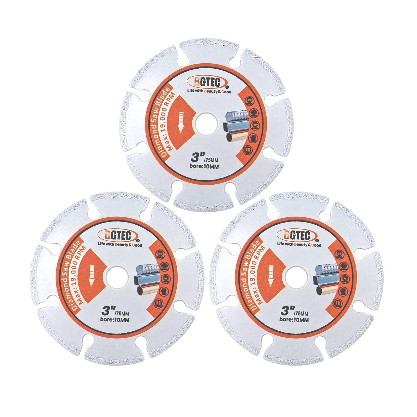 BGTEC Diamond Metal Cutting Disc, 3pcs 3"75mm Vacuum Brazed Diamond Blade for Cutting Carbide Metal, Alloys, Iron, Stainless Steel